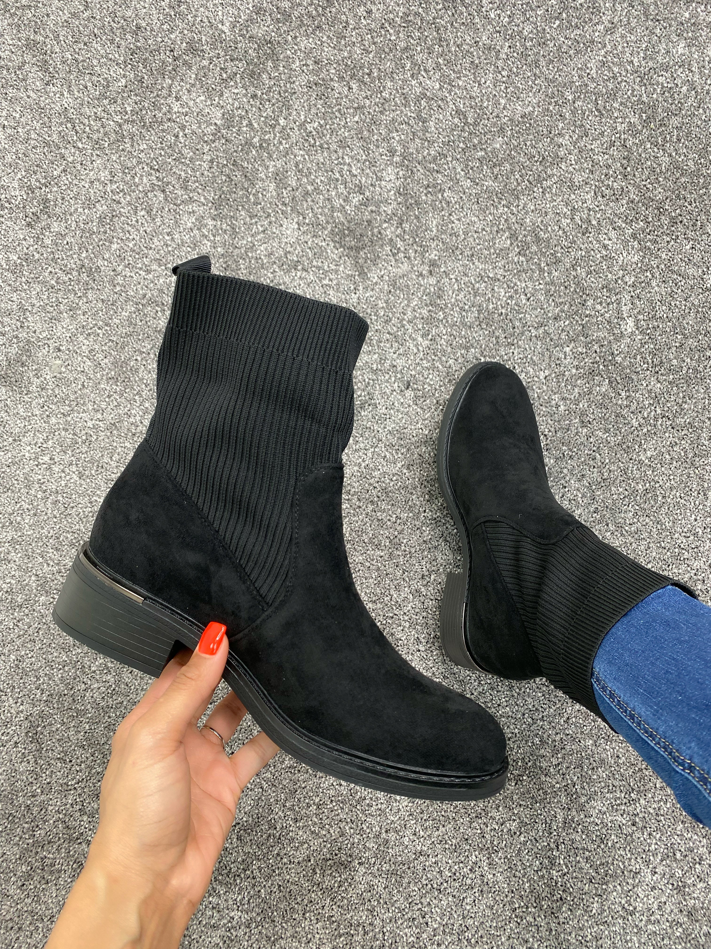 Tucker Suedette Ribbed Stretch Sock Boot