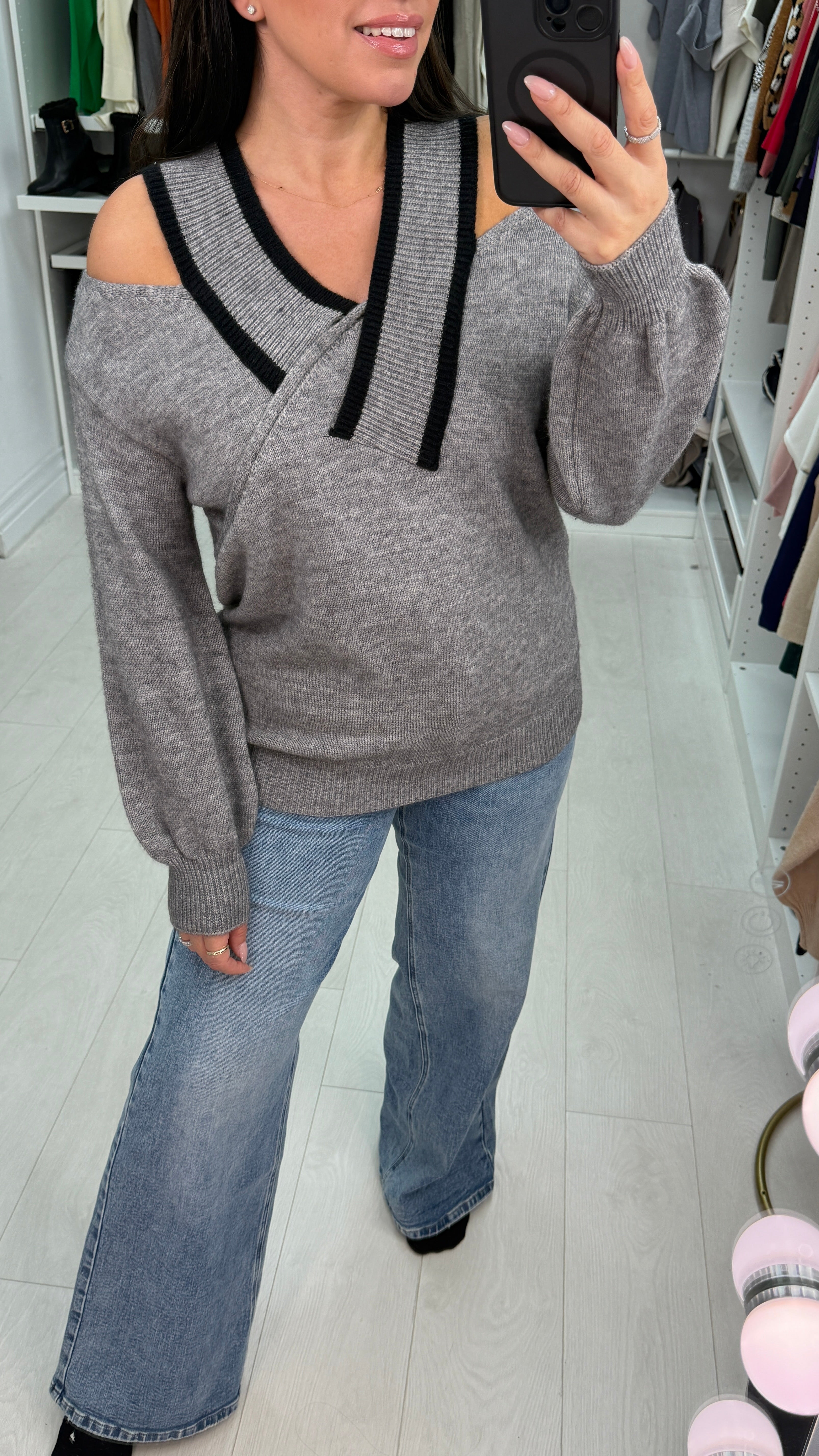 Shona V Detailed Cold Shoulder Knit Jumper