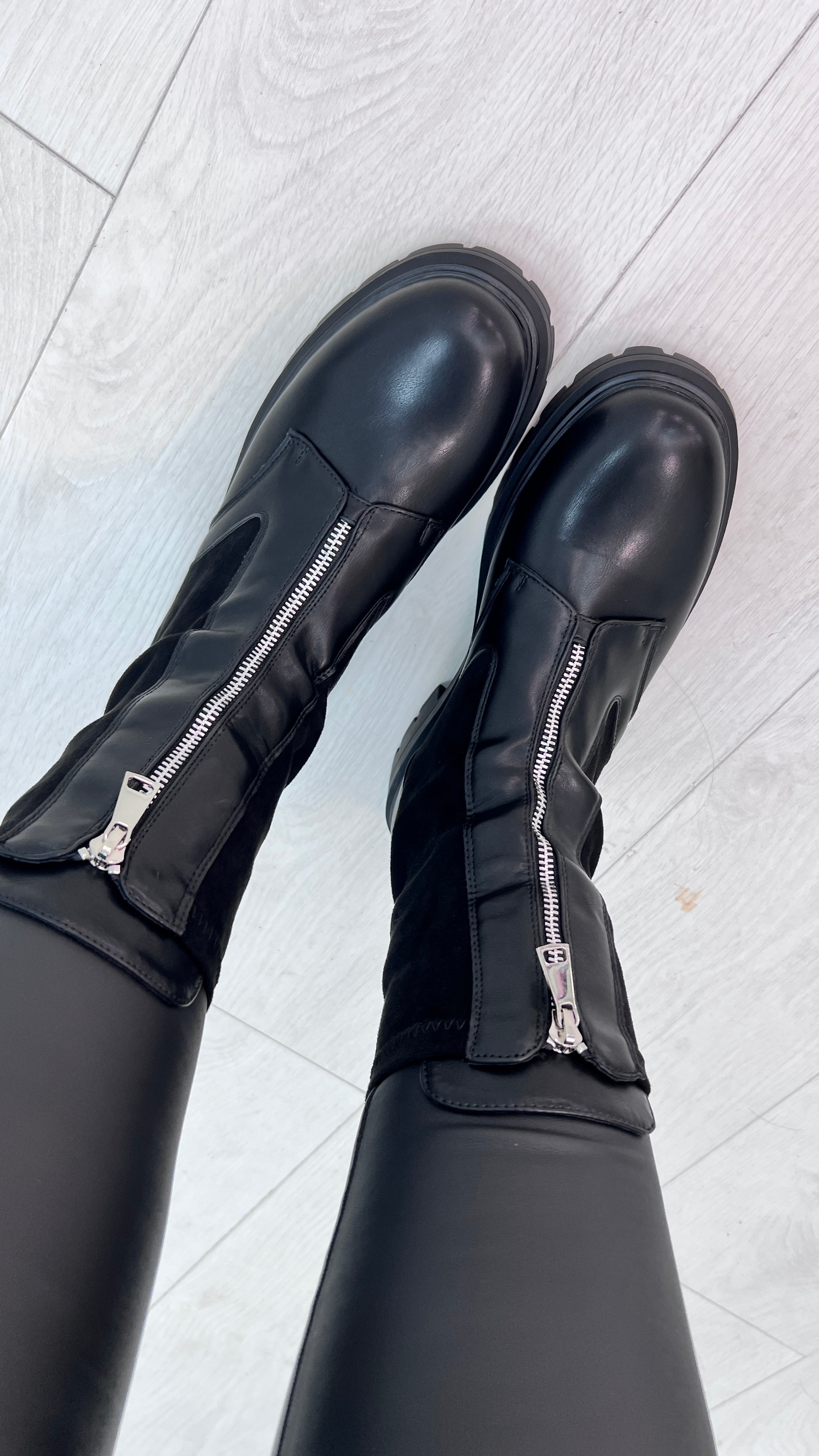 Panteli Zip Front Faux Suede Detail Sock Boot