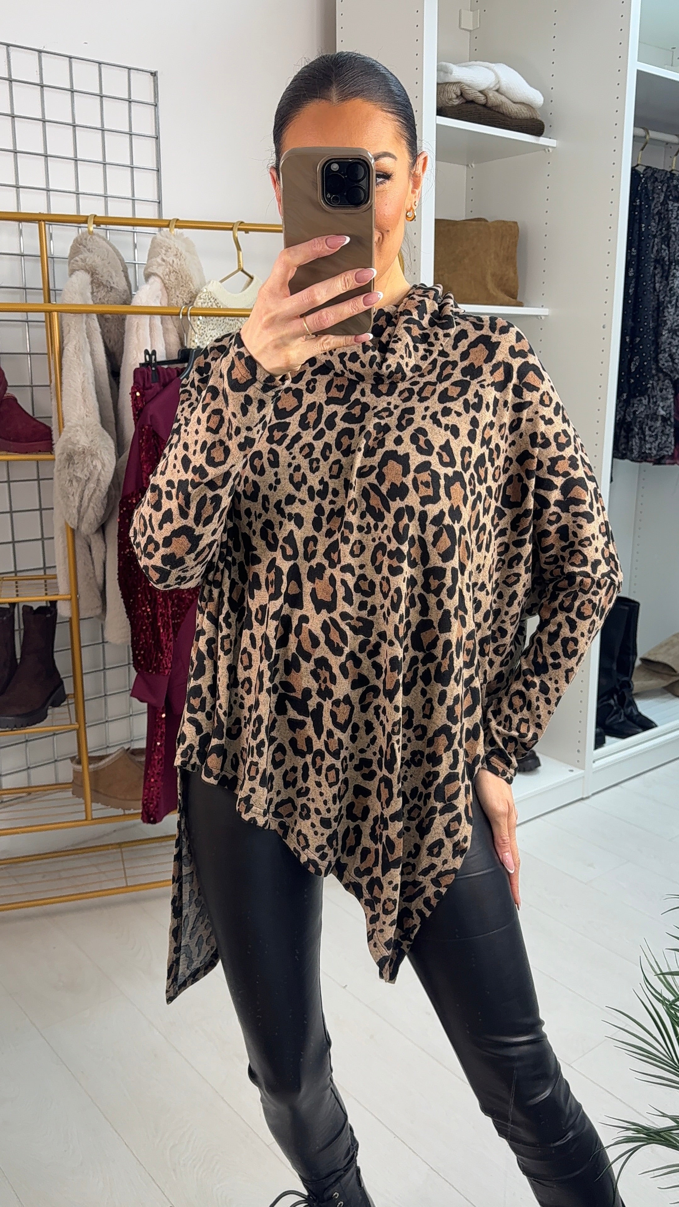 Danisha Asymmetric Leopard Print Roll Neck Jumper