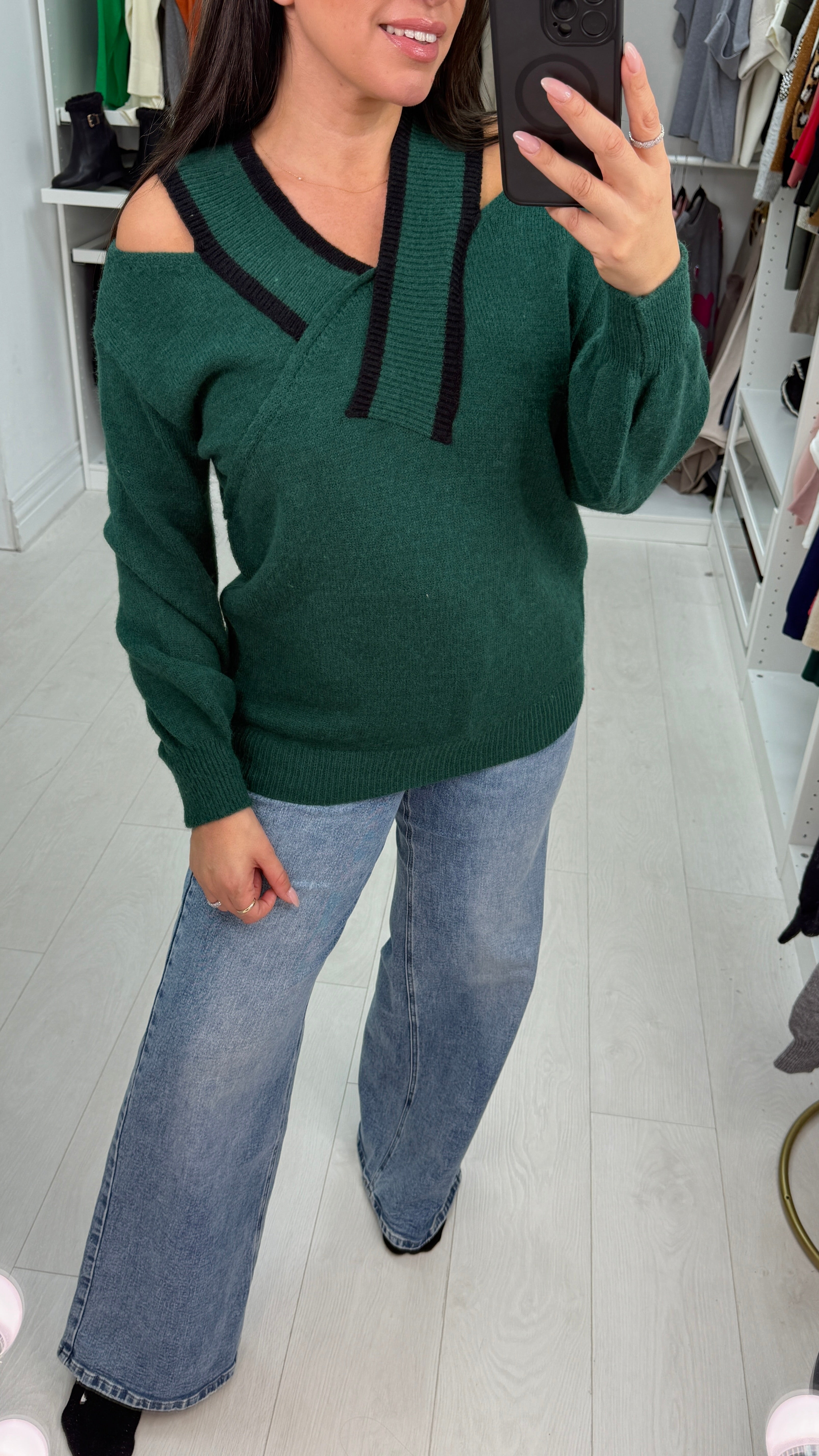 Shona V Detailed Cold Shoulder Knit Jumper