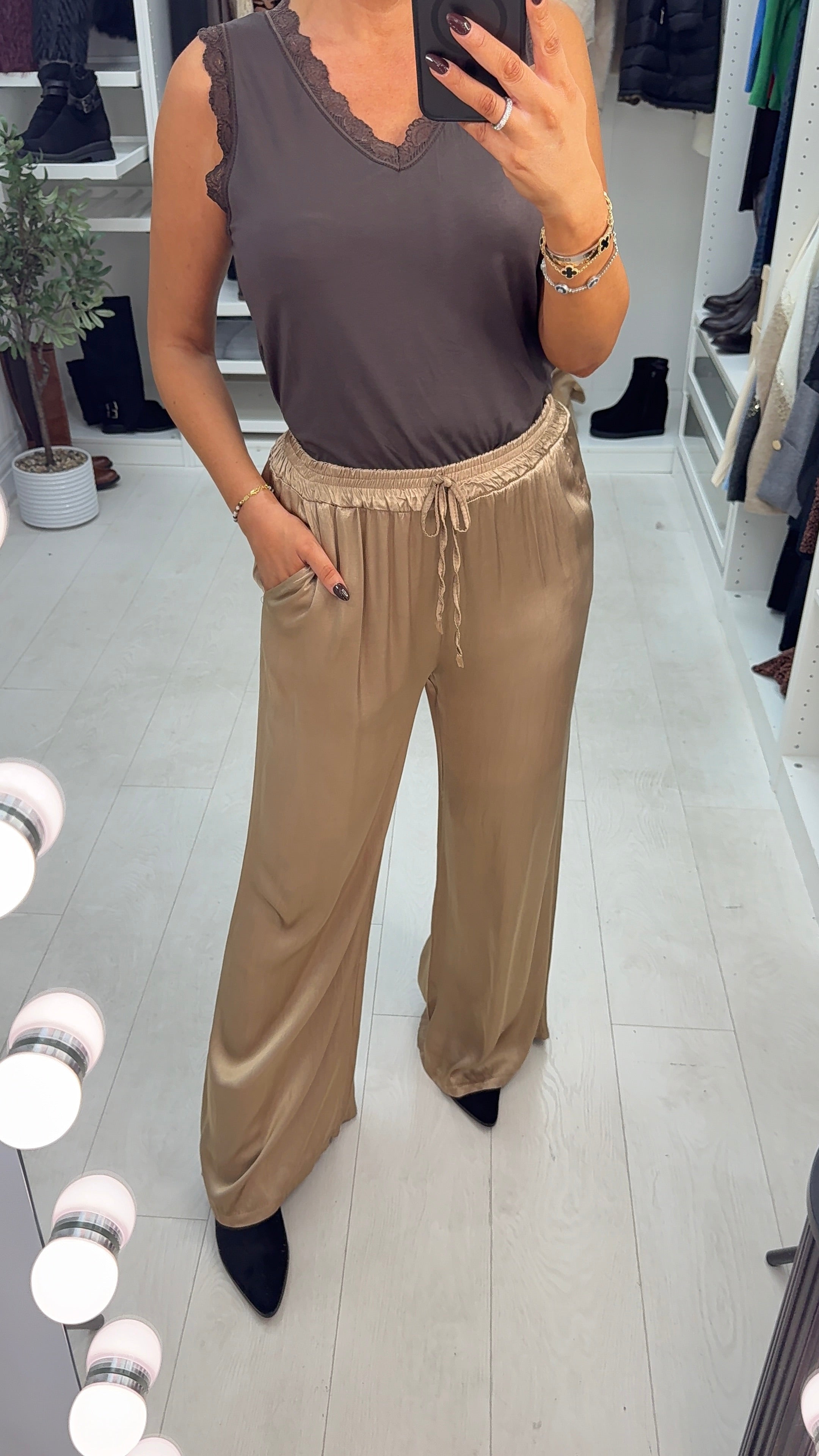 Hope Elasticated Plain Satin Trousers