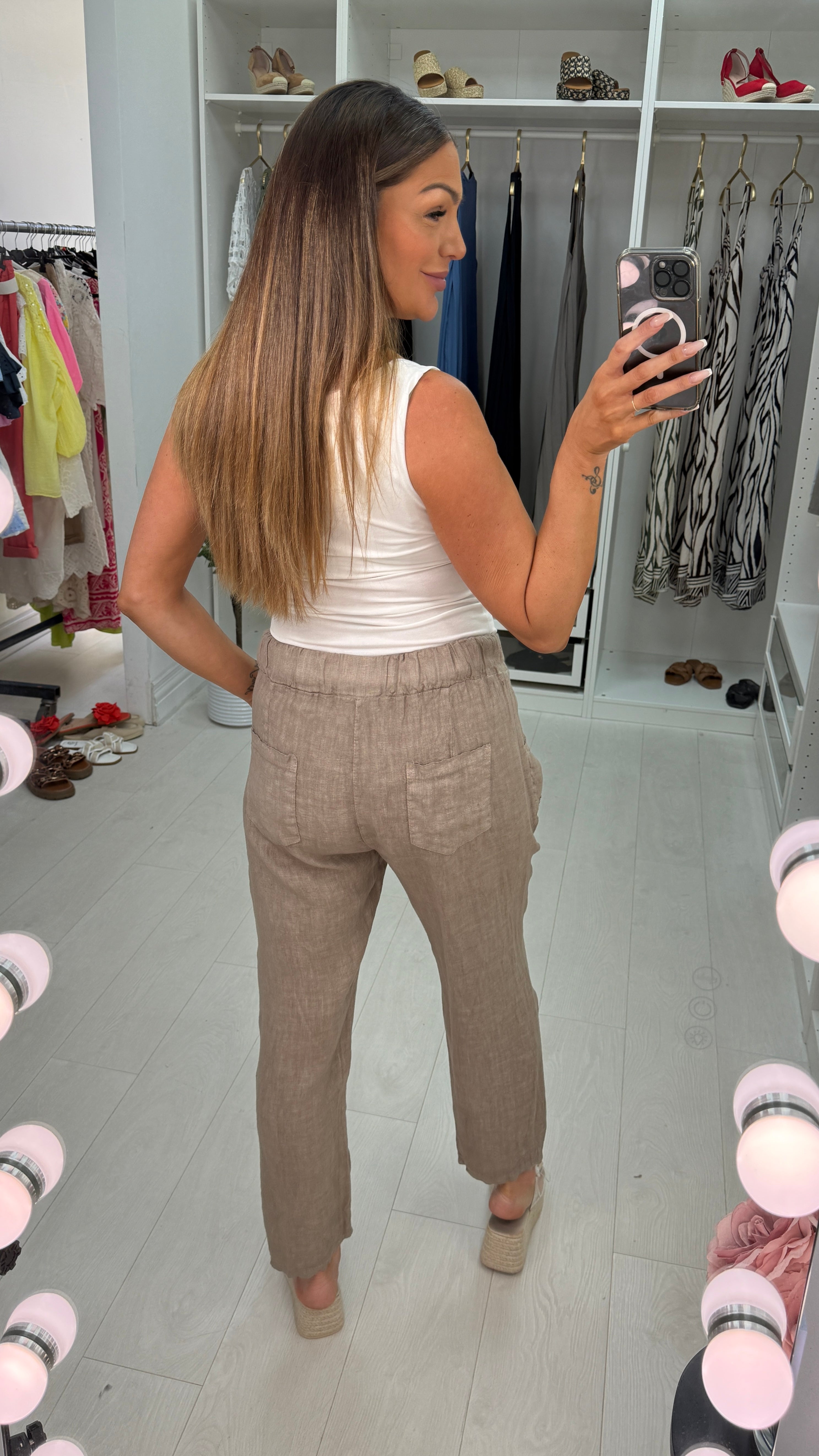 Annalou Plain Sequin Star Detailed Linen Trousers