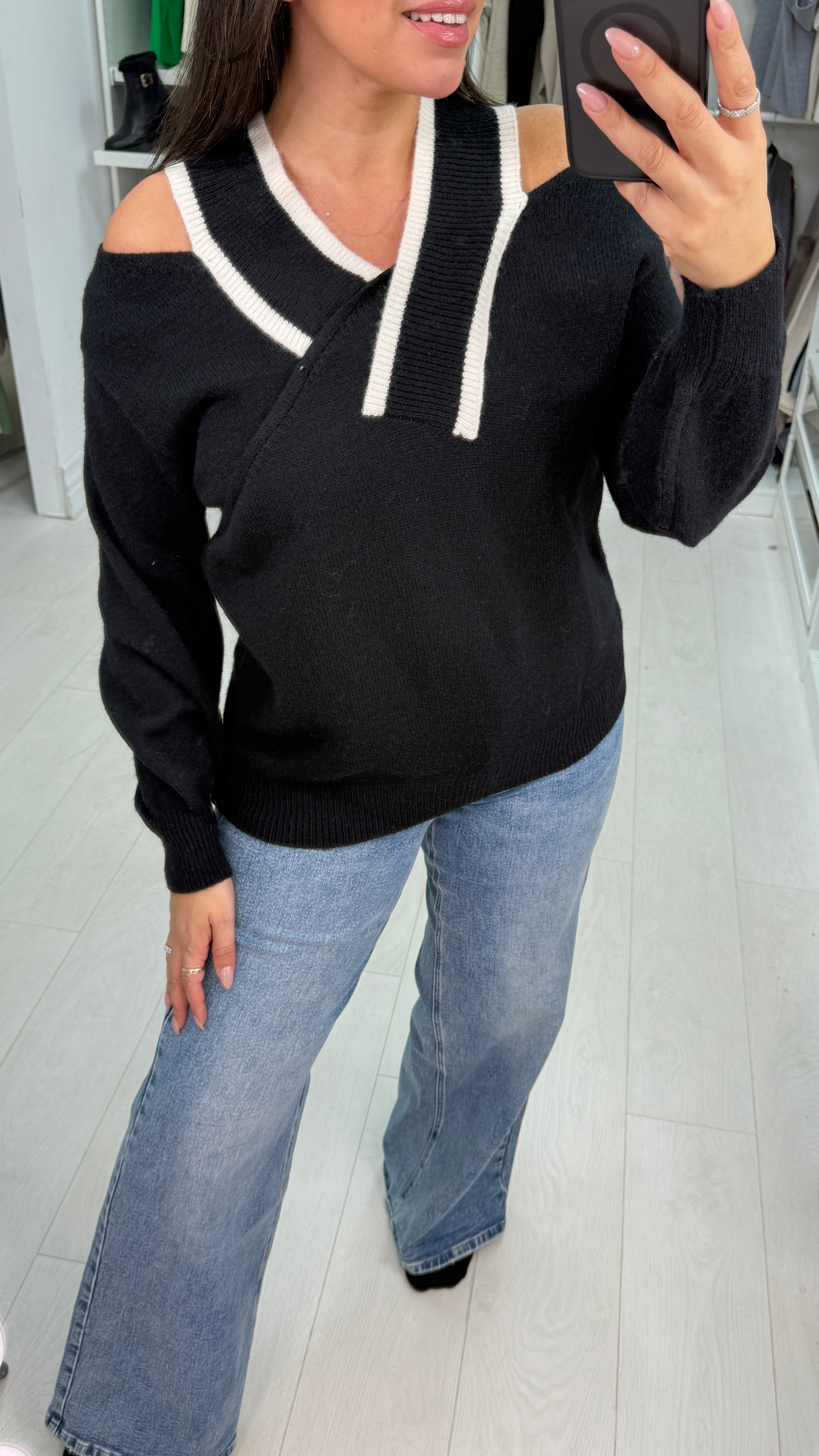 Shona V Detailed Cold Shoulder Knit Jumper