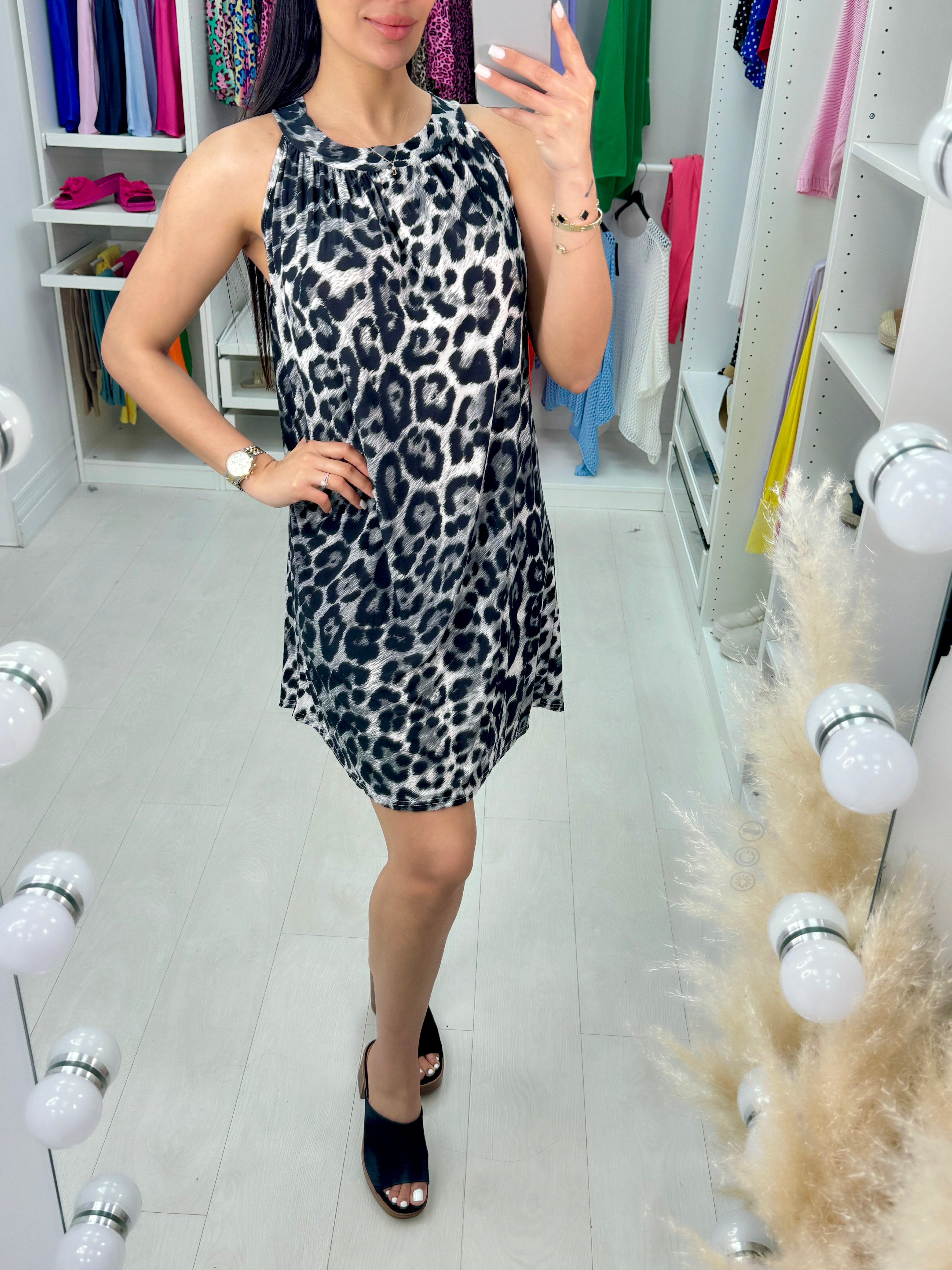 Jalen Leopard Print Halter Neck Dress