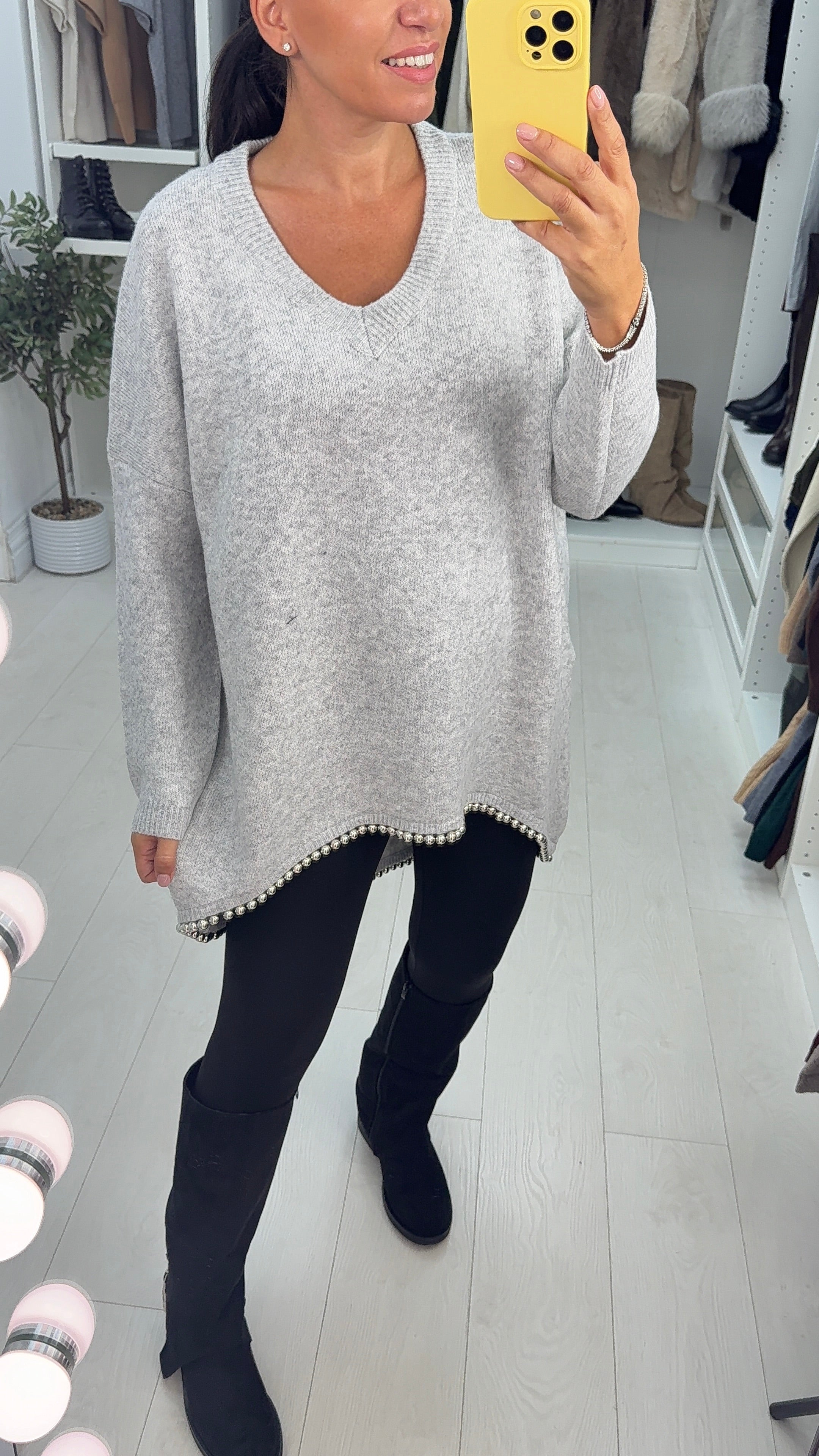 Nixie Plain Hem Detailed Loose Fit Longline Jumper