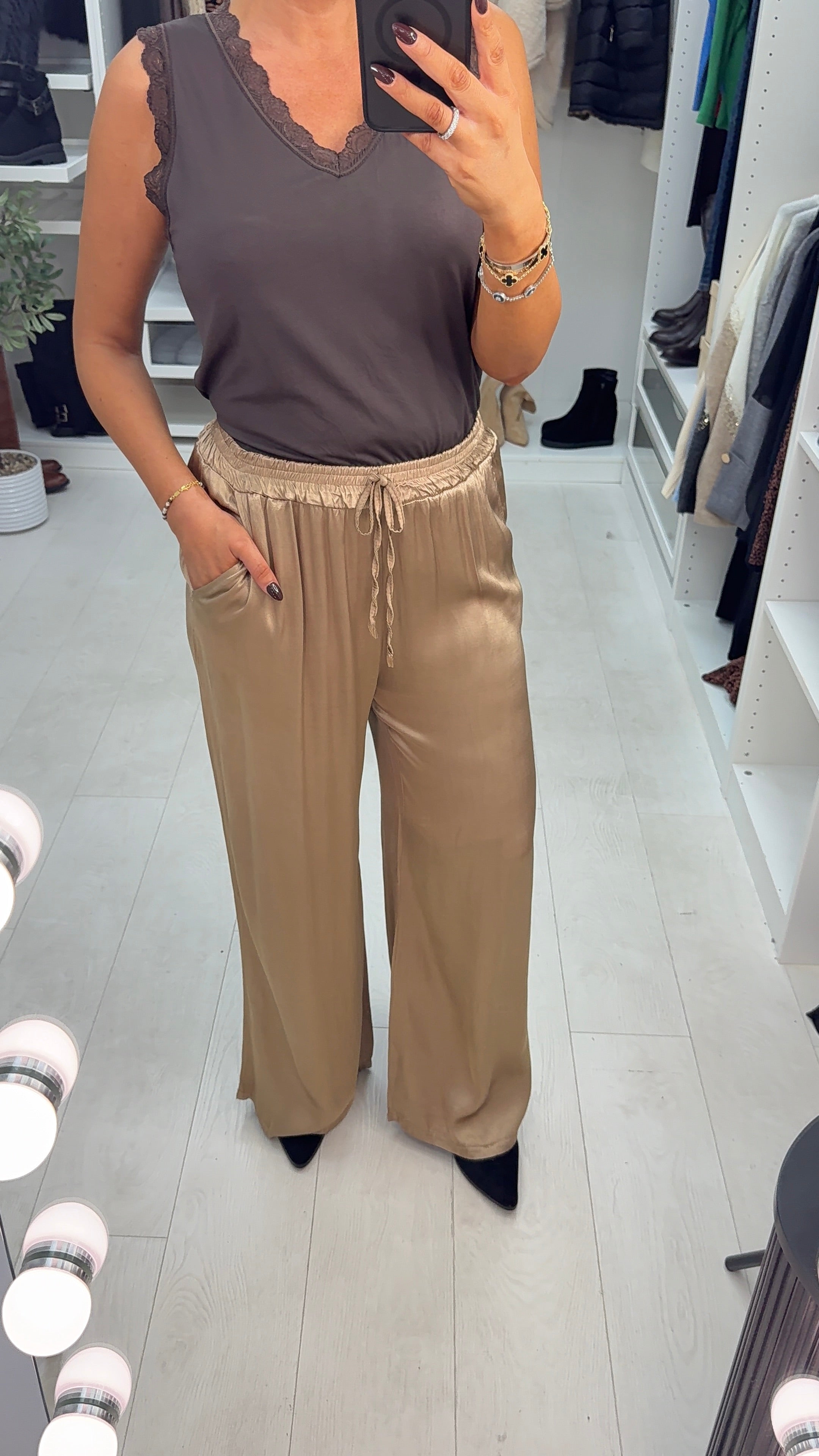Hope Elasticated Plain Satin Trousers