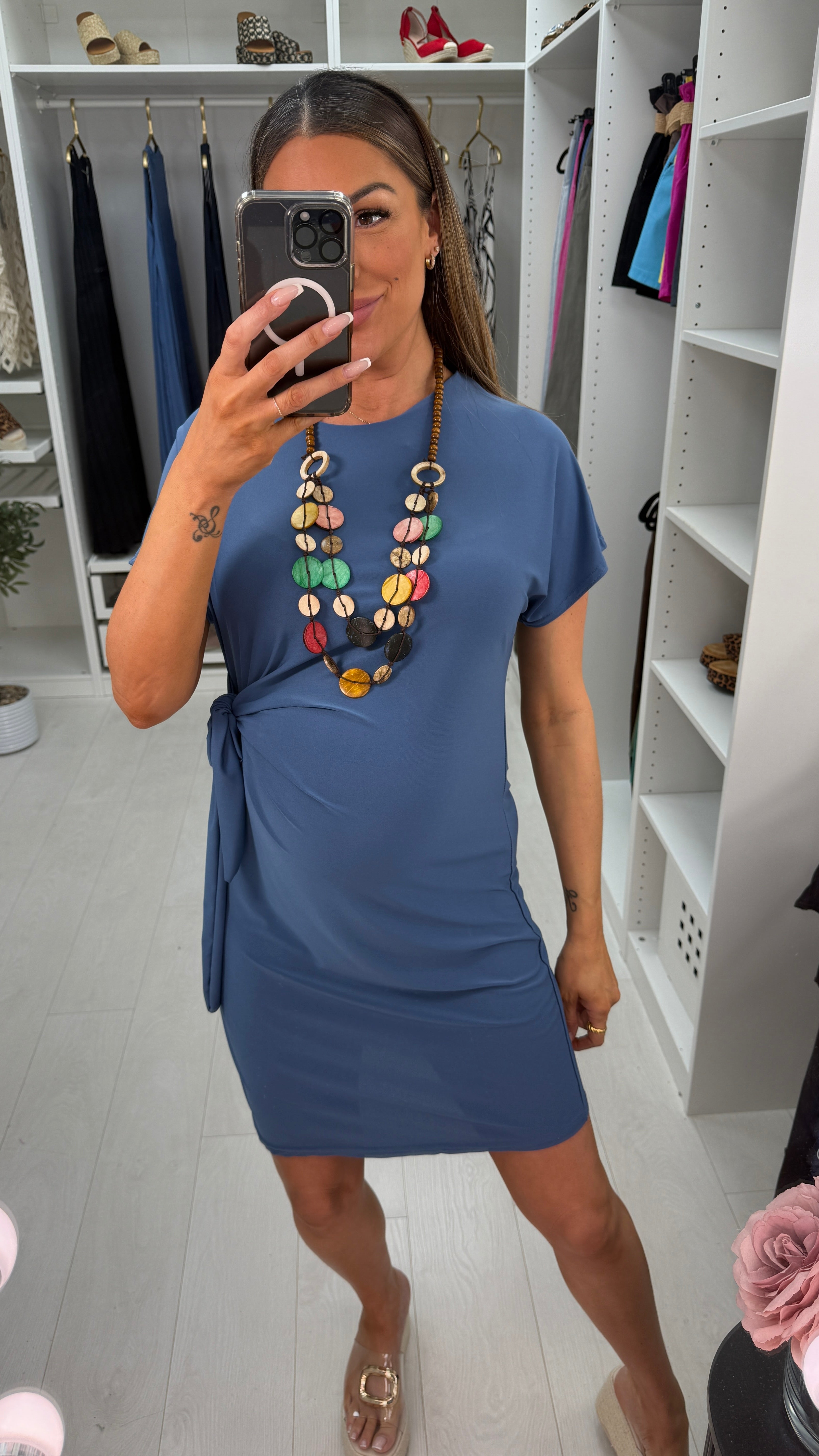 Karen Tie Side Plain Necklace Dress