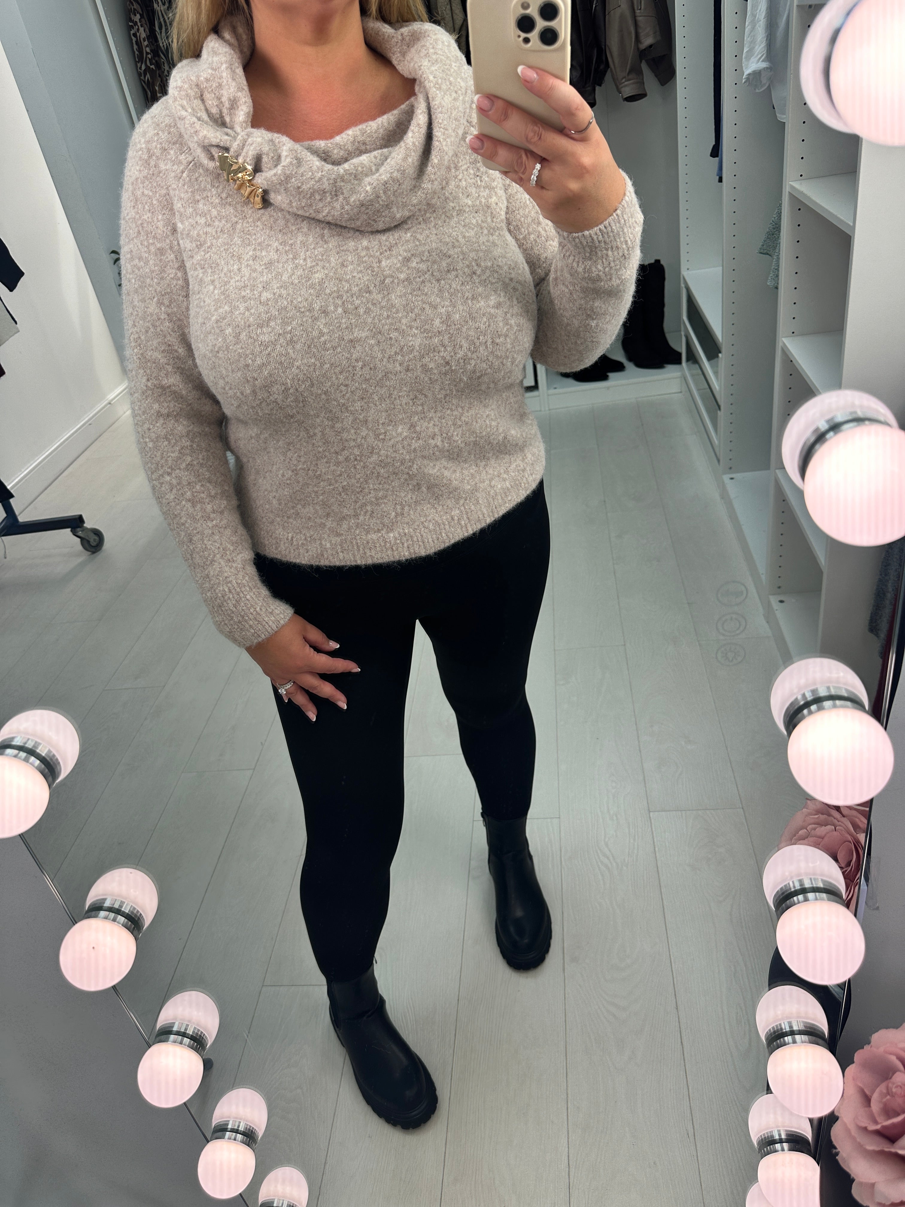 Marisa Cowl Neck Brooch Detail Jumper