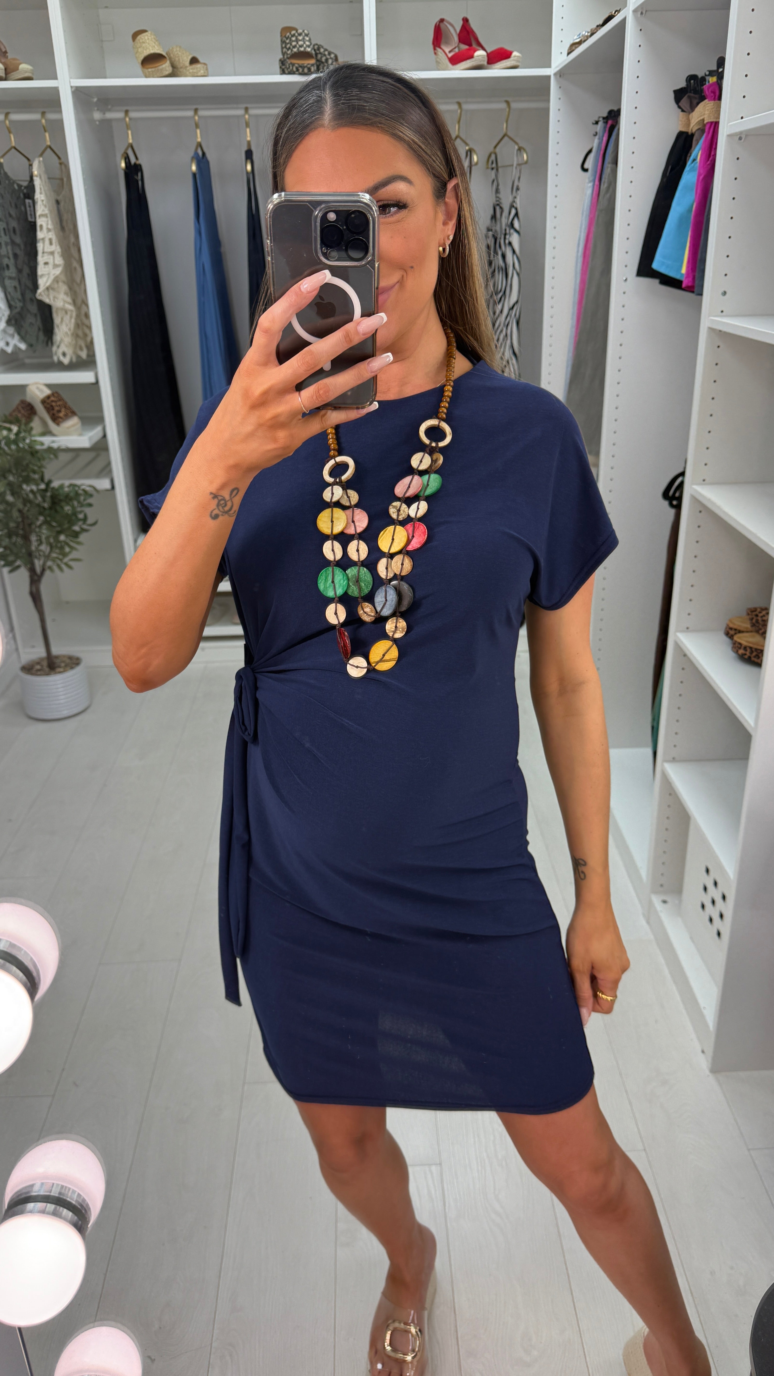 Karen Tie Side Plain Necklace Dress