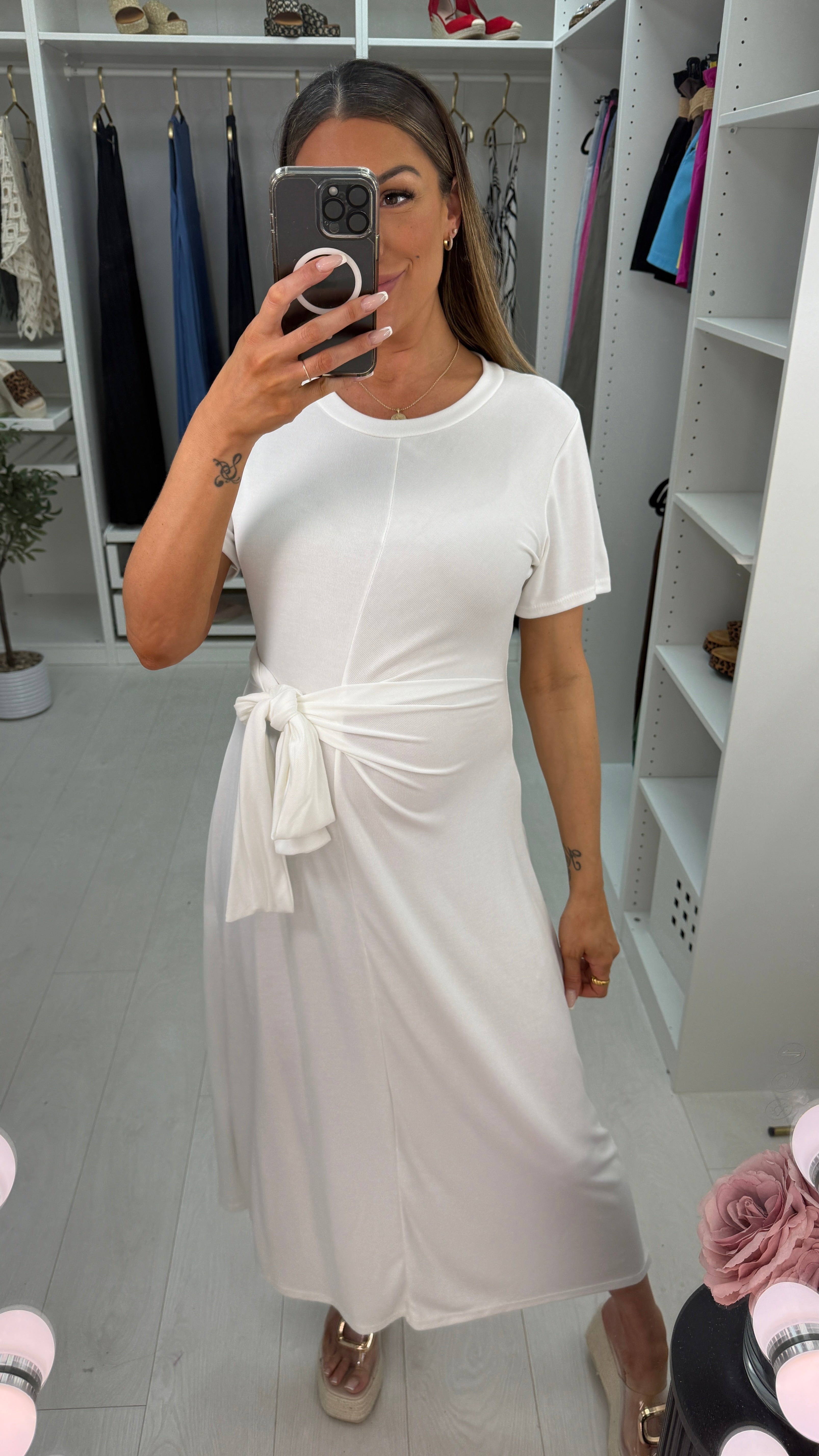 Pia Plain Tie Front Midi Dress