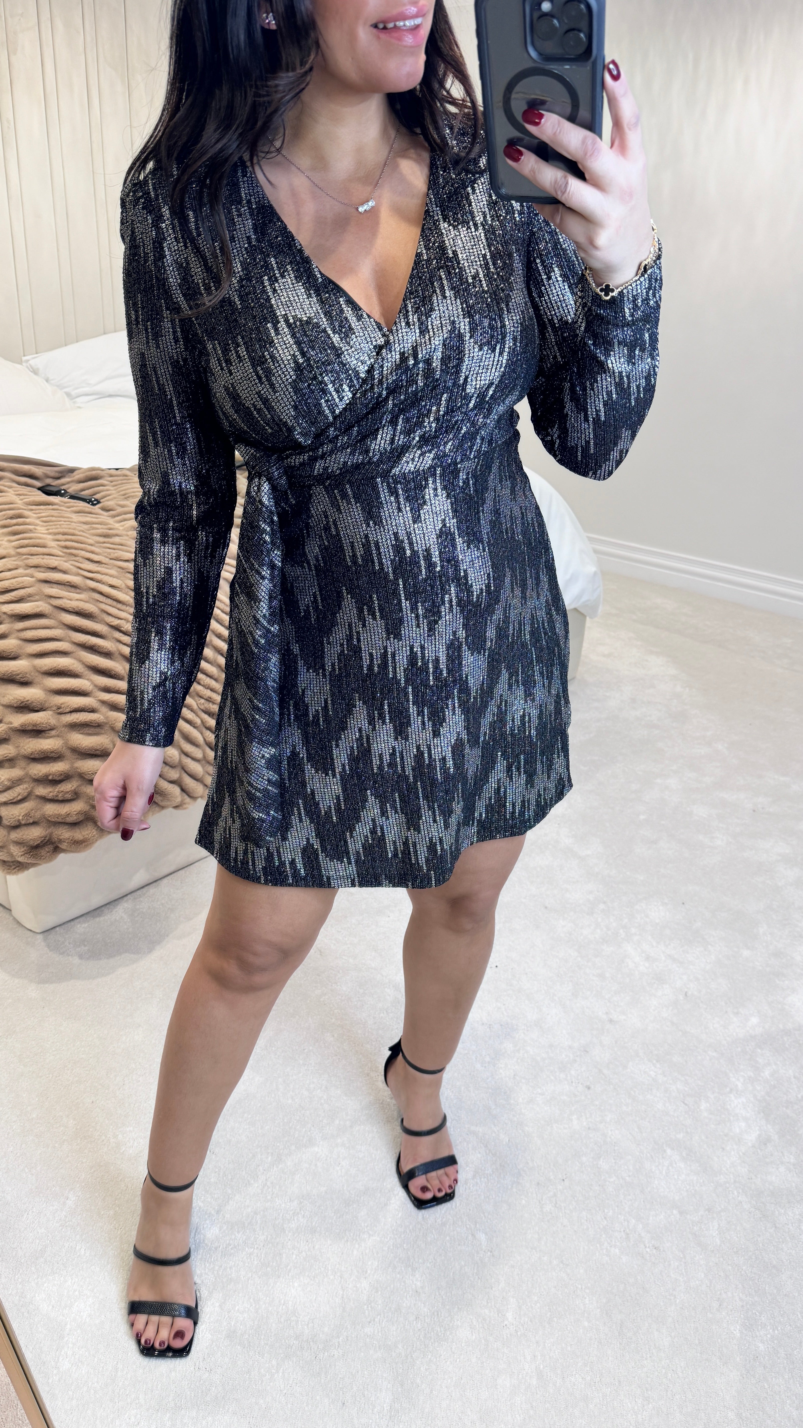 Donner Silver Lurex Sparkle Sash Dress