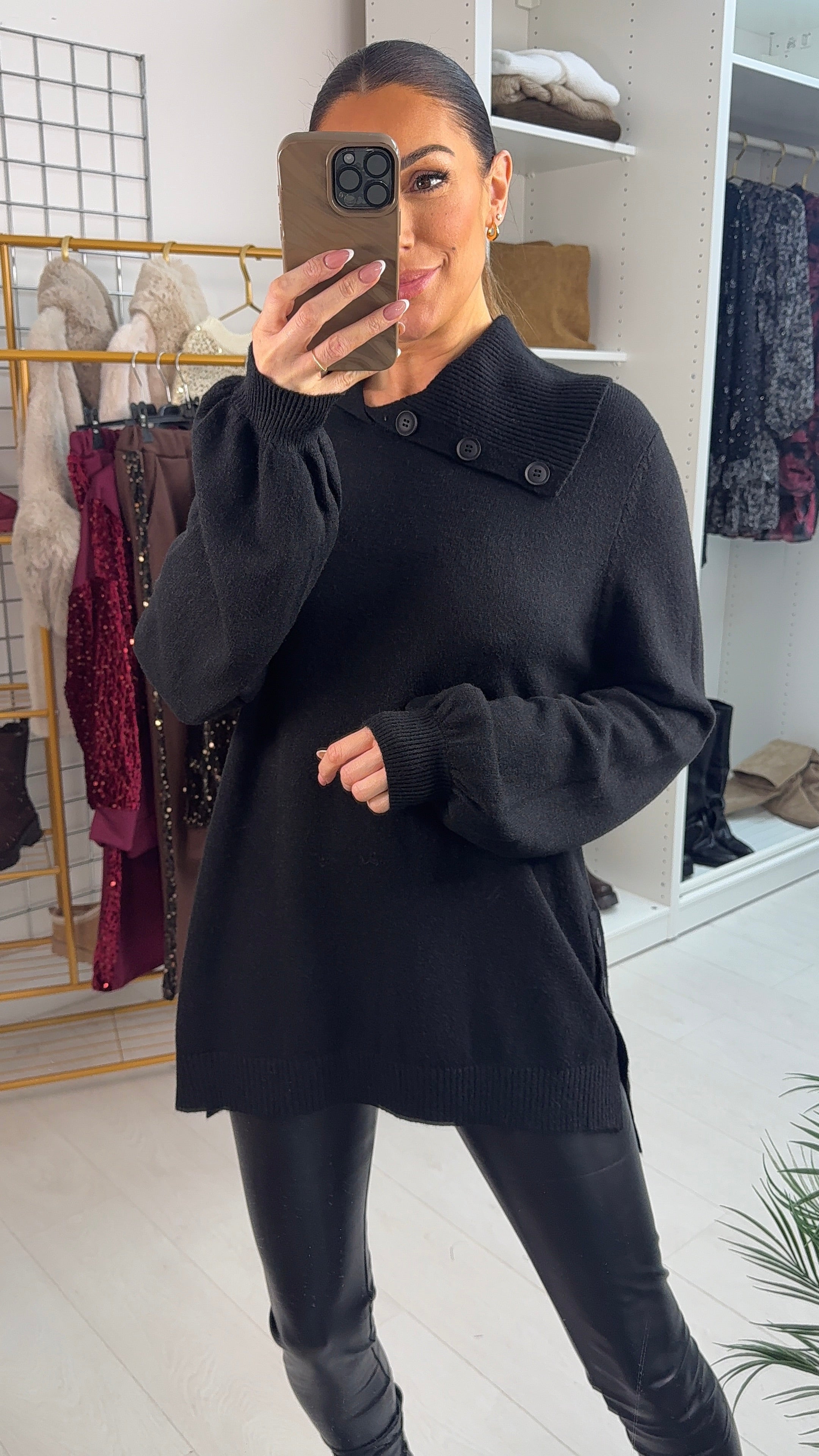 Deren Asymmetric Button Collar Jumper