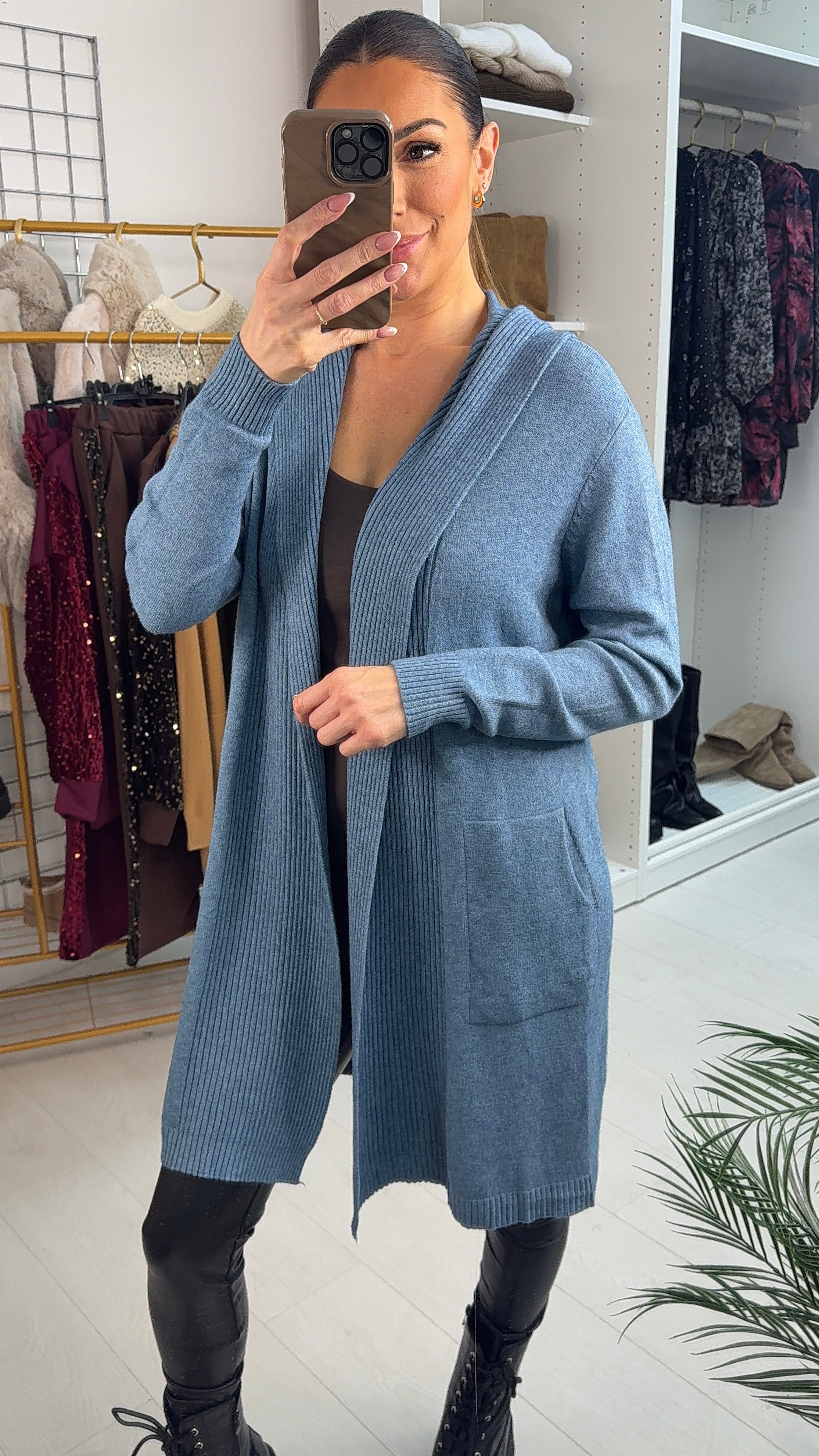 Seema Diamante Pin Hooded Drape Front Cardigan