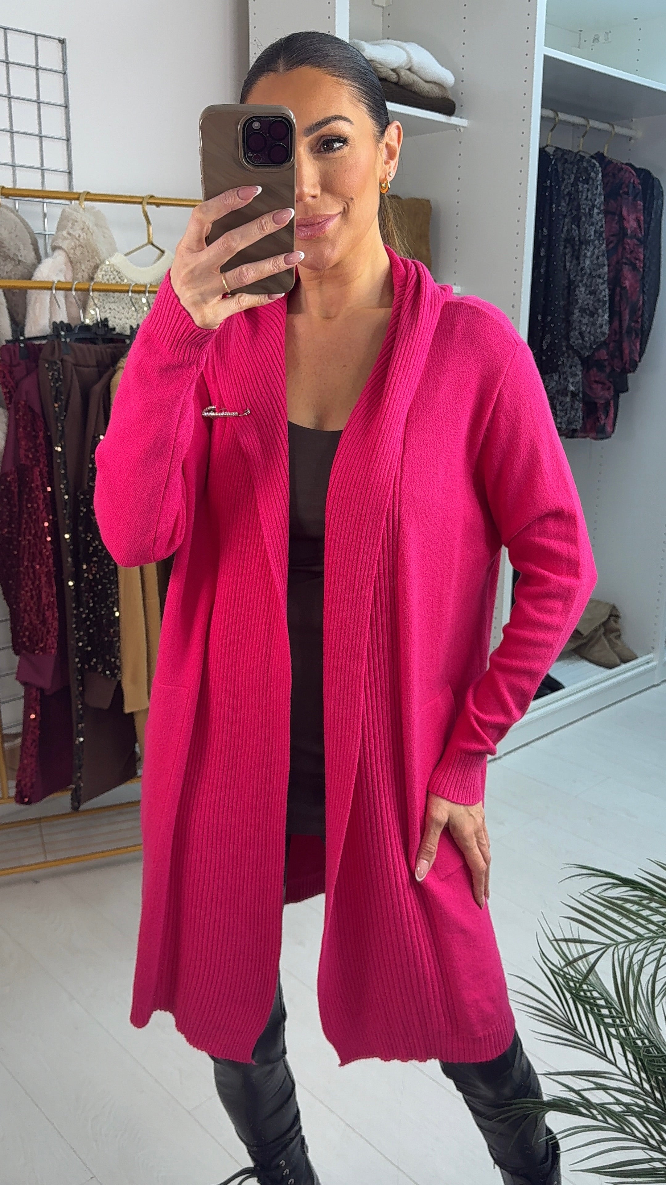 Seema Diamante Pin Hooded Drape Front Cardigan