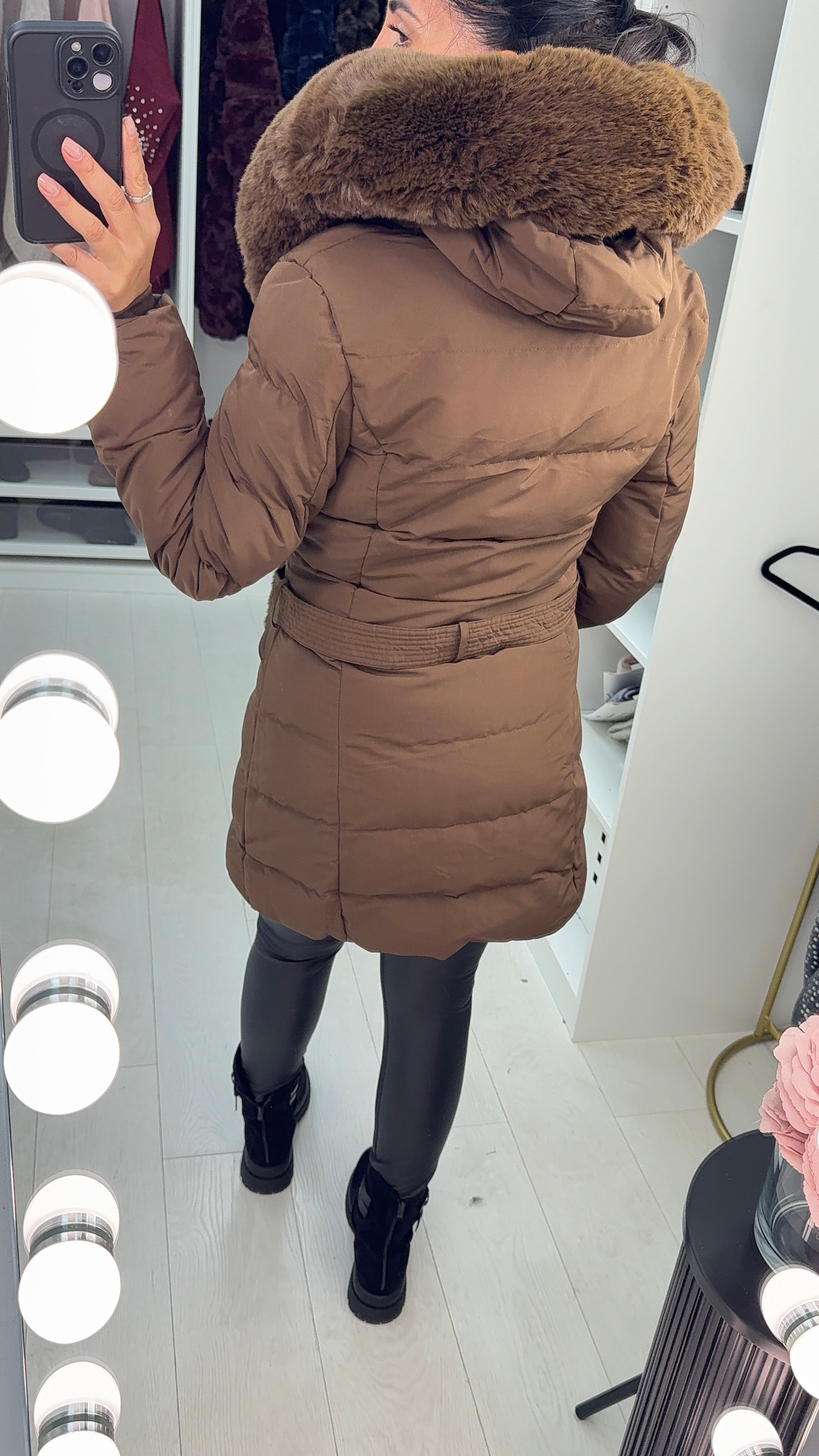 Waverly Faux Fur Padded & Belted Coat