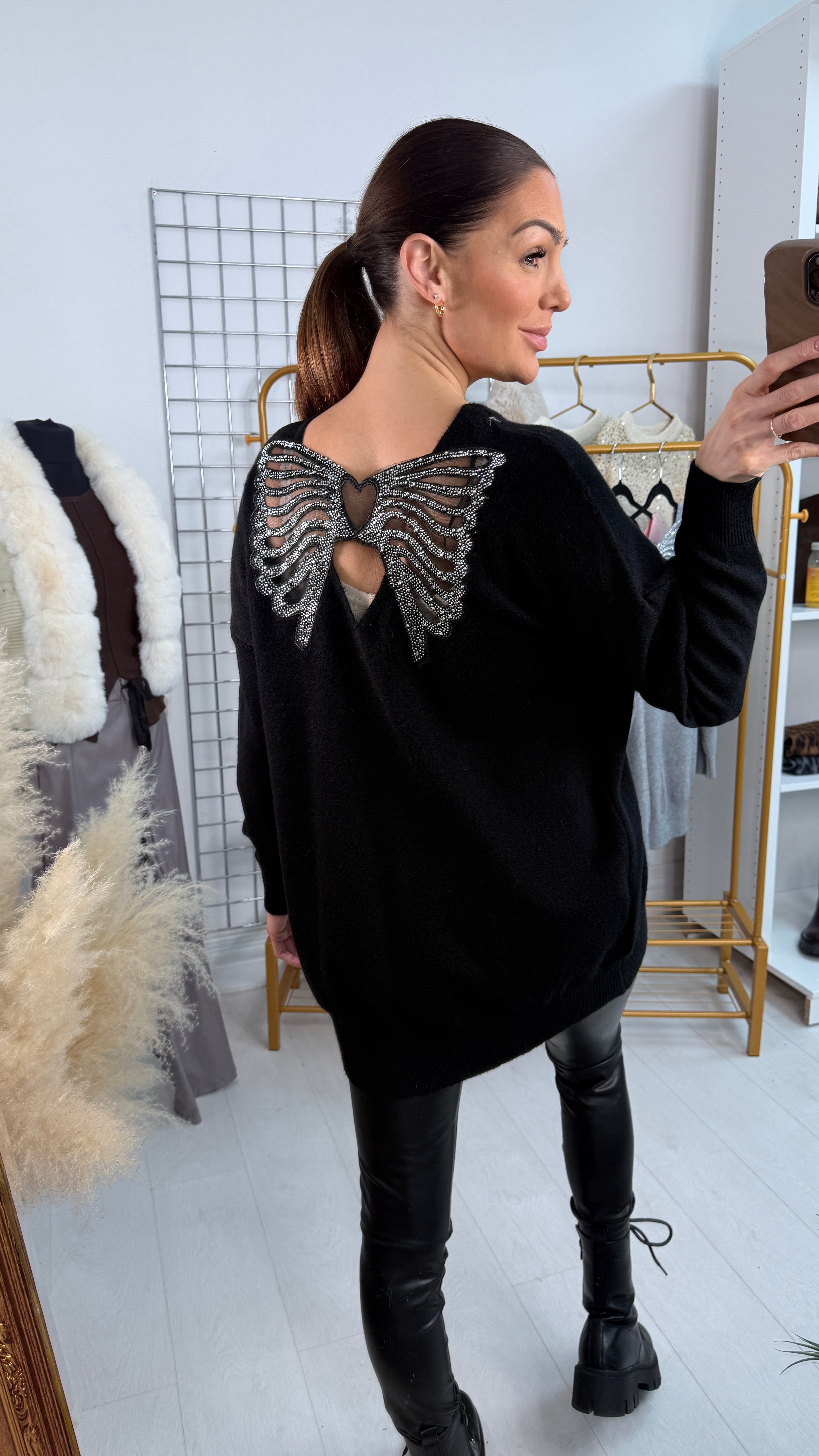 Chenko Butterfly Diamante Back Jumper