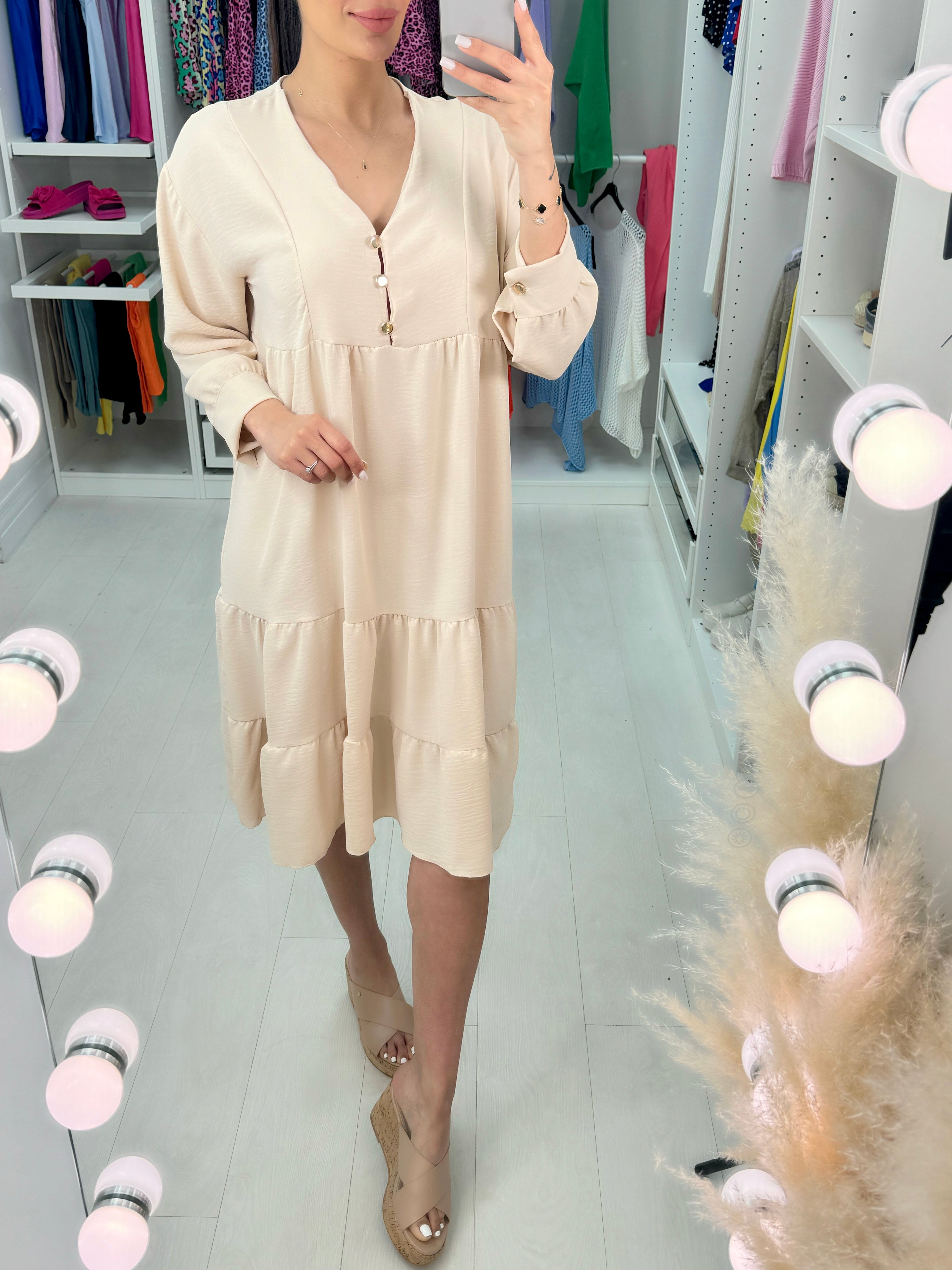 Lumi Plain Tiered Hem Smock Dress