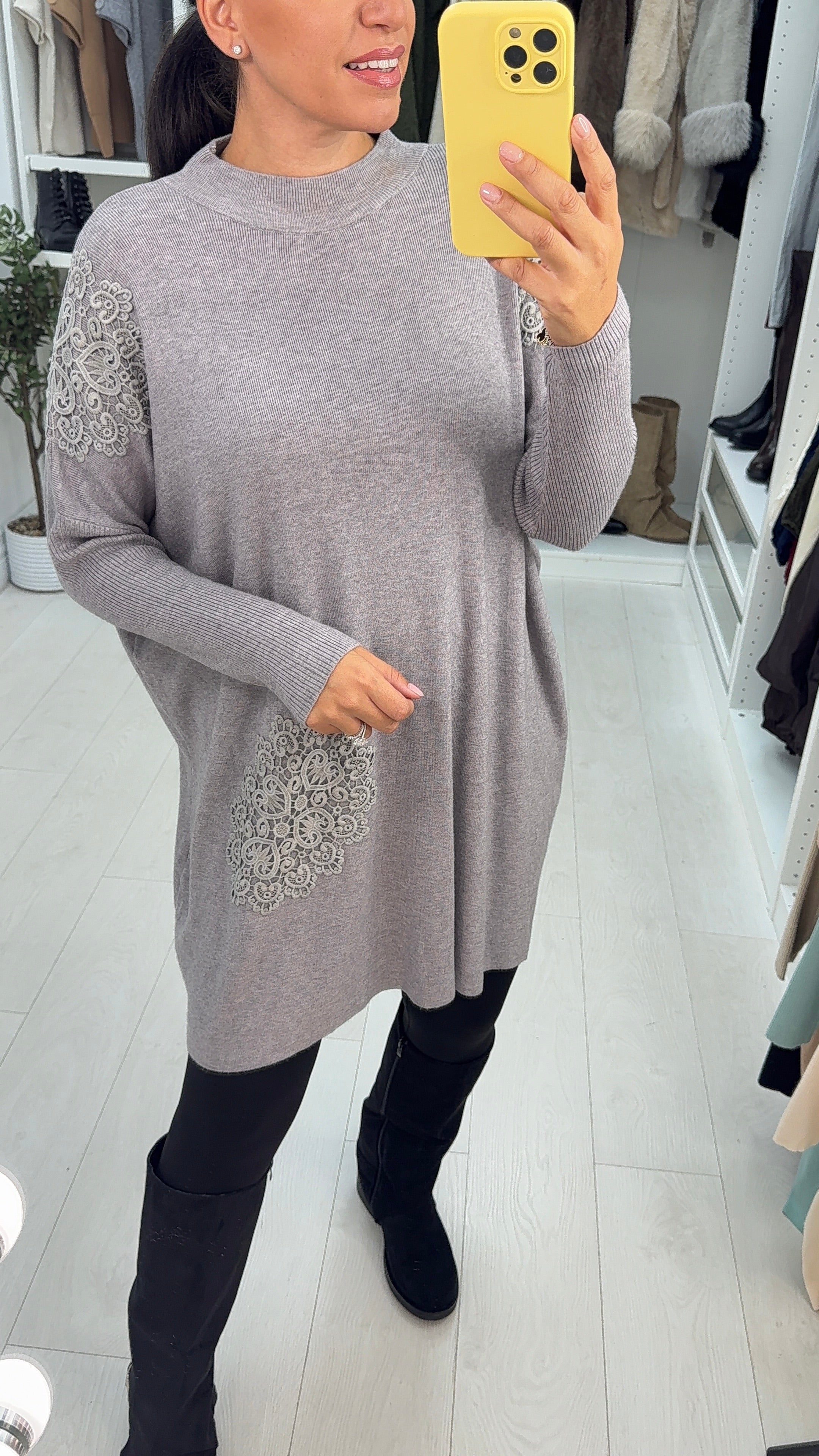 Celestine Crochet Detail Longline Jumper