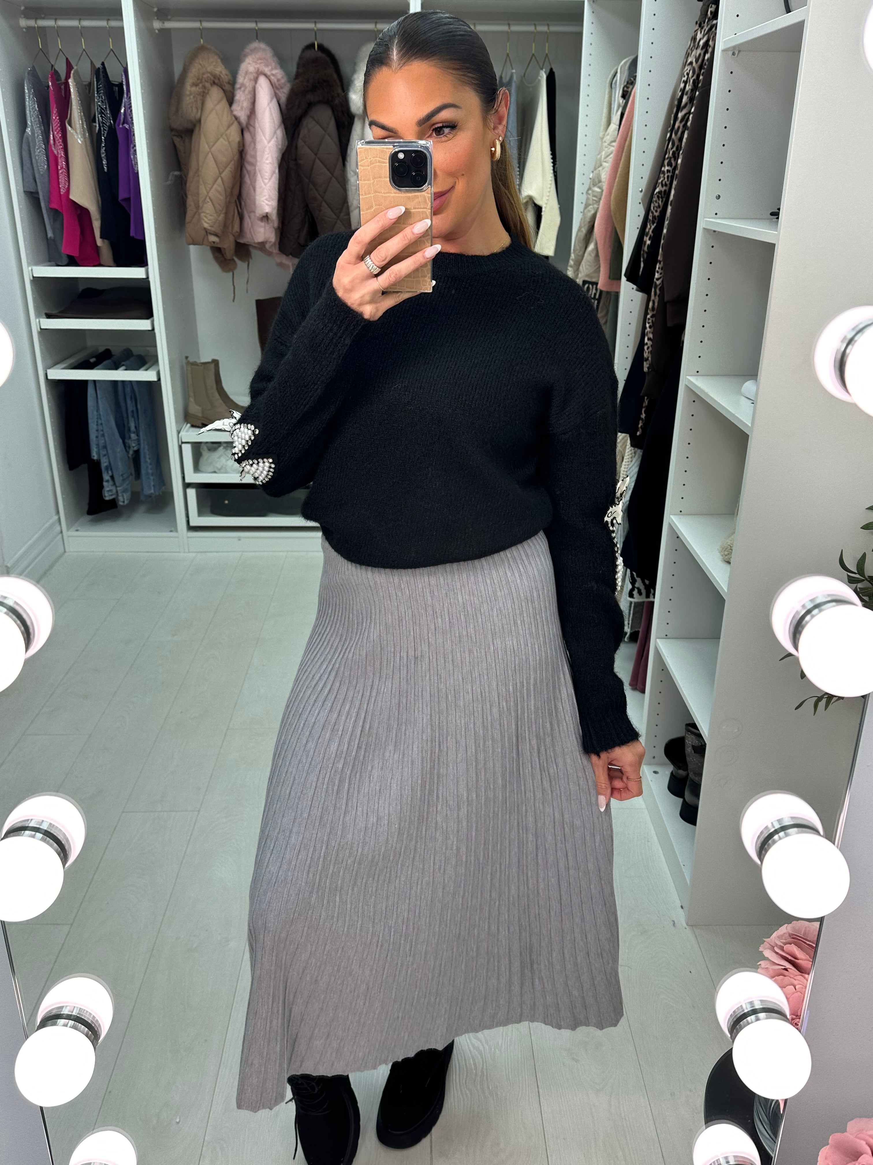 Polly Plain Pleated Knitted Skirt
