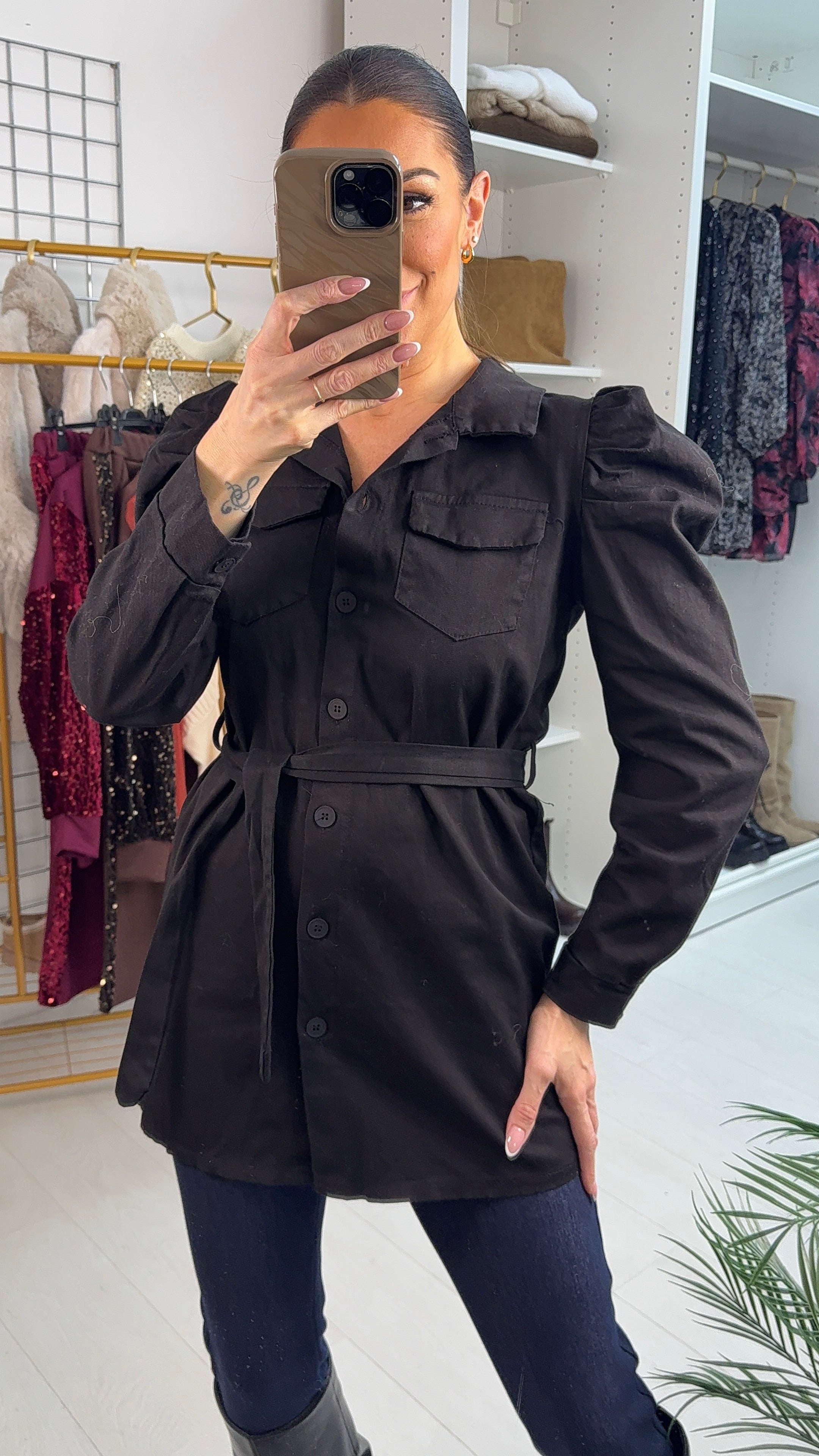 Solance Denim Tie Waist Shirt