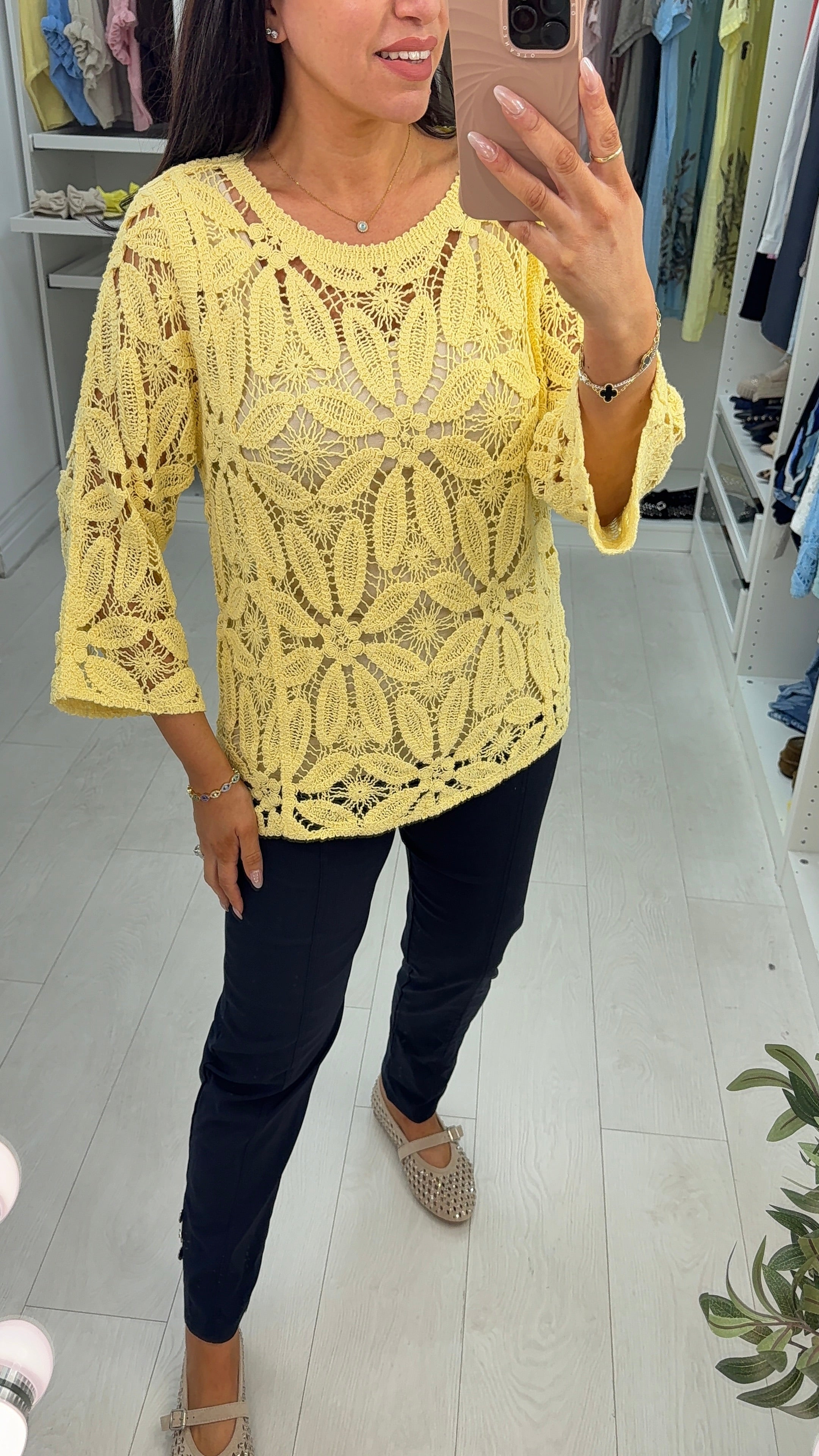 Rainey Crochet 3/4 Sleeve Top