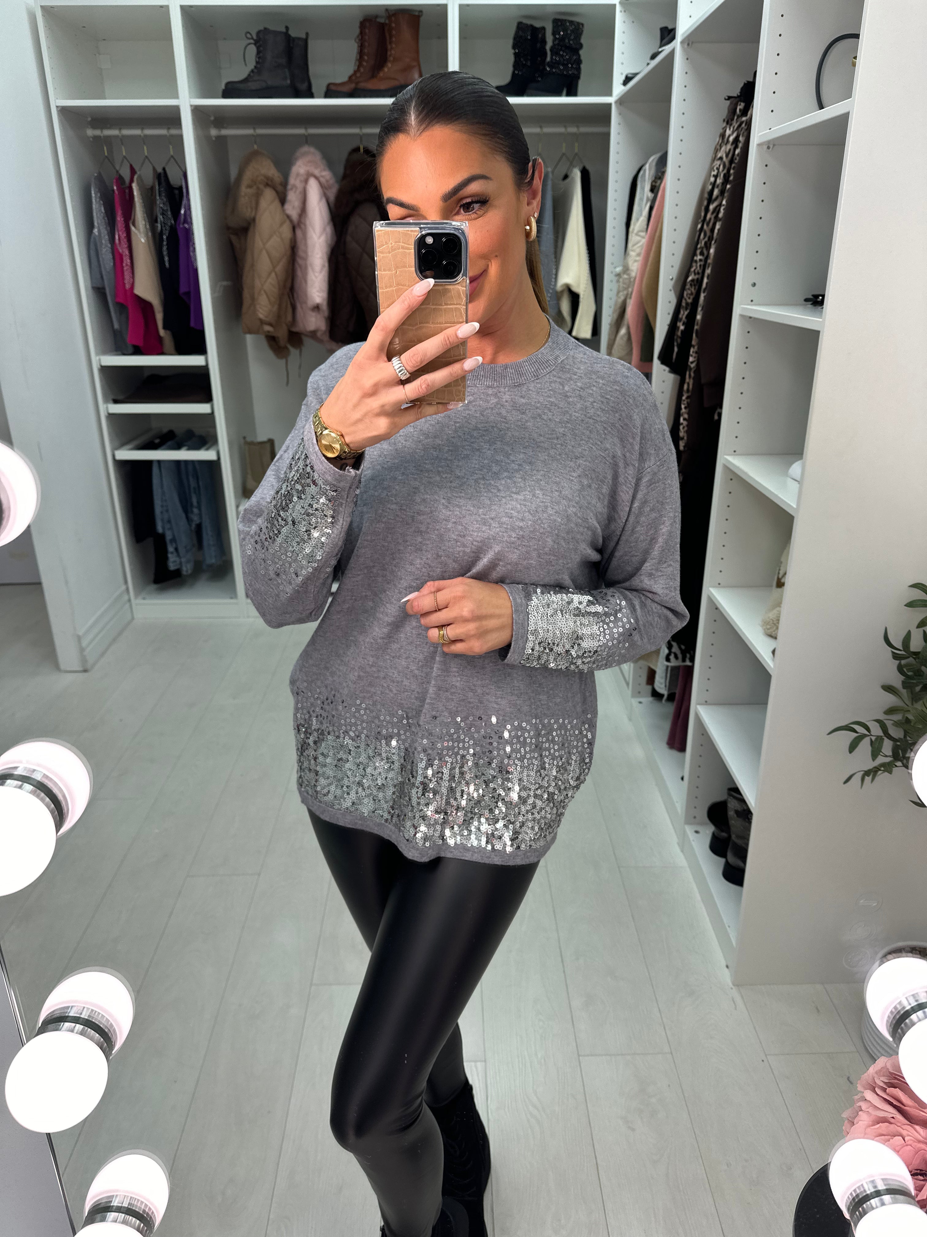 Becky Plain Sequin Hem Jumper
