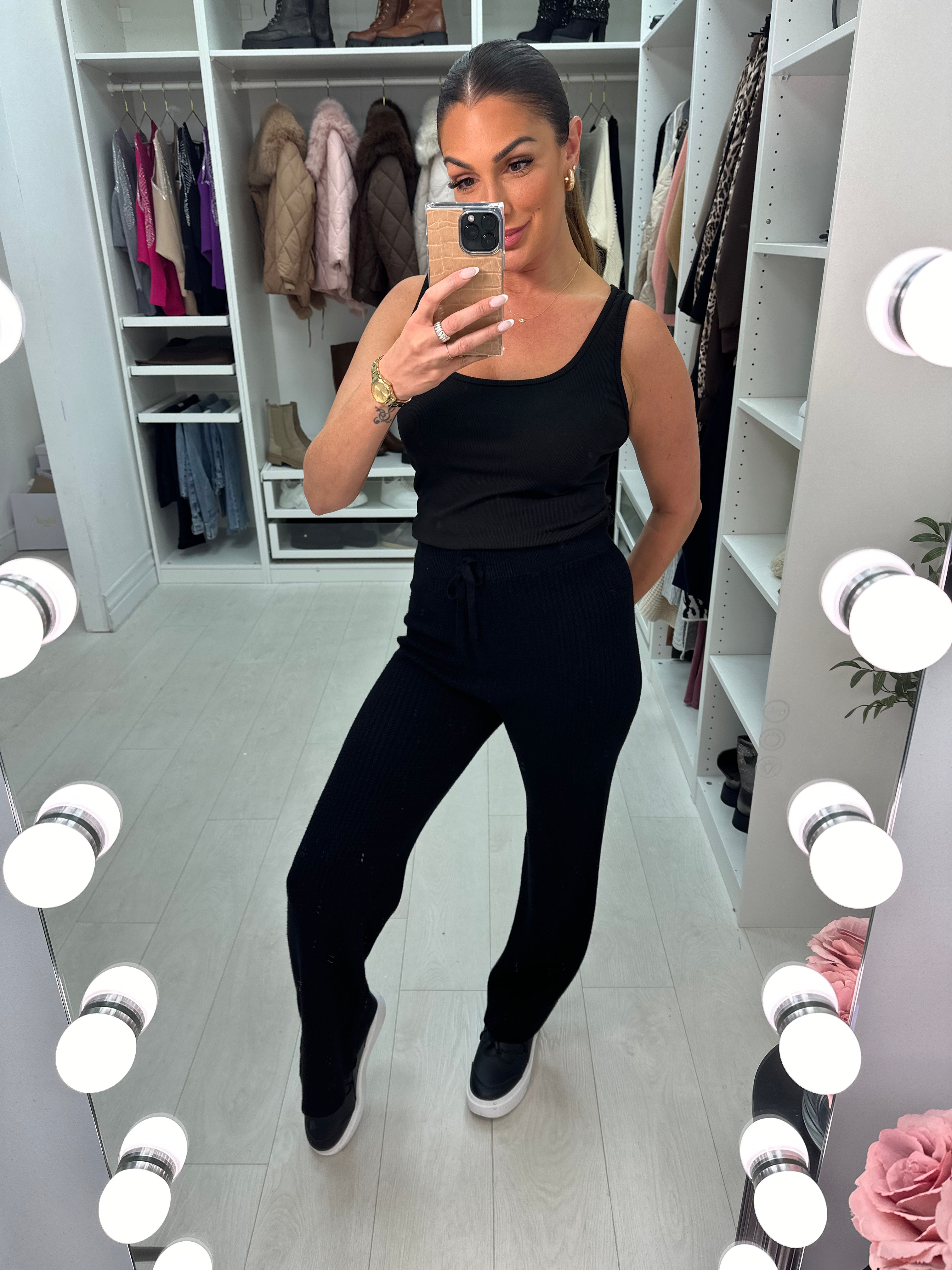 Lynette Plain Zig Zag Knit Wide Leg Trousers