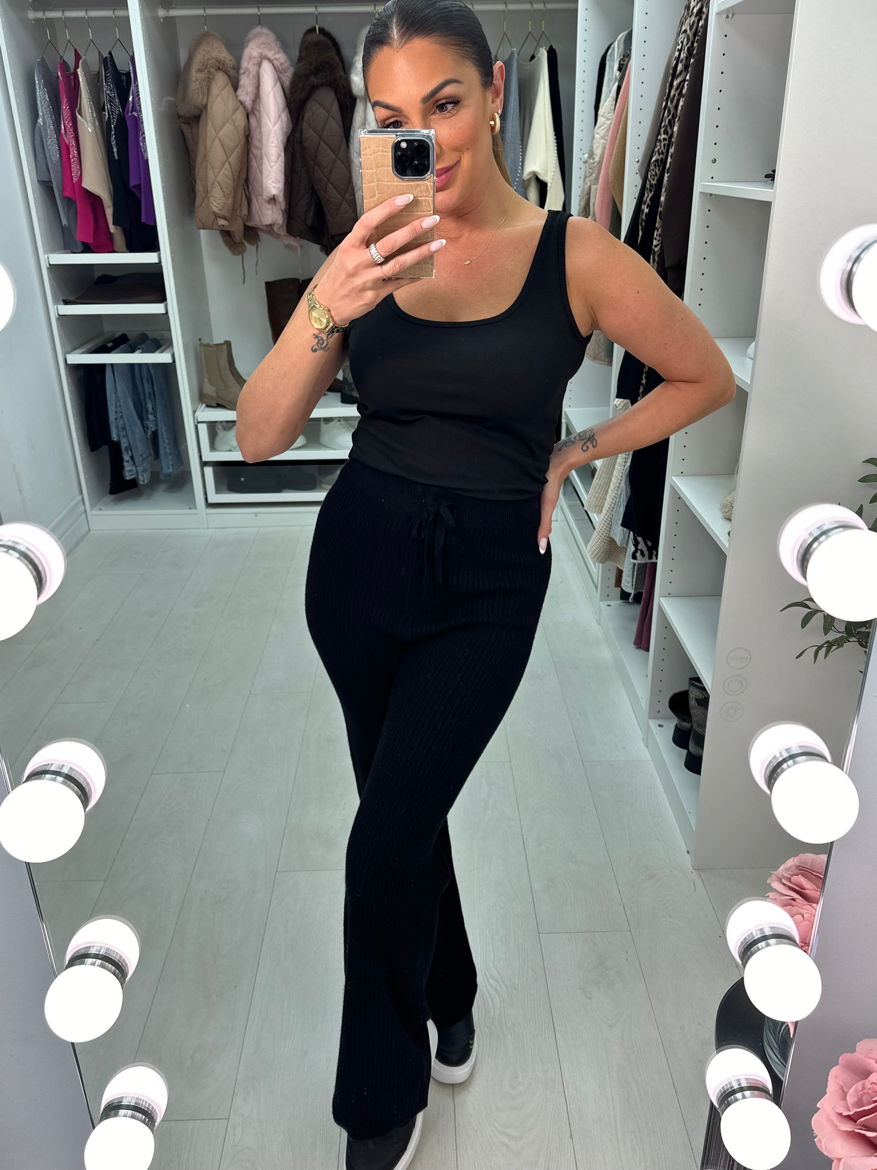 Lynette Plain Zig Zag Knit Wide Leg Trousers