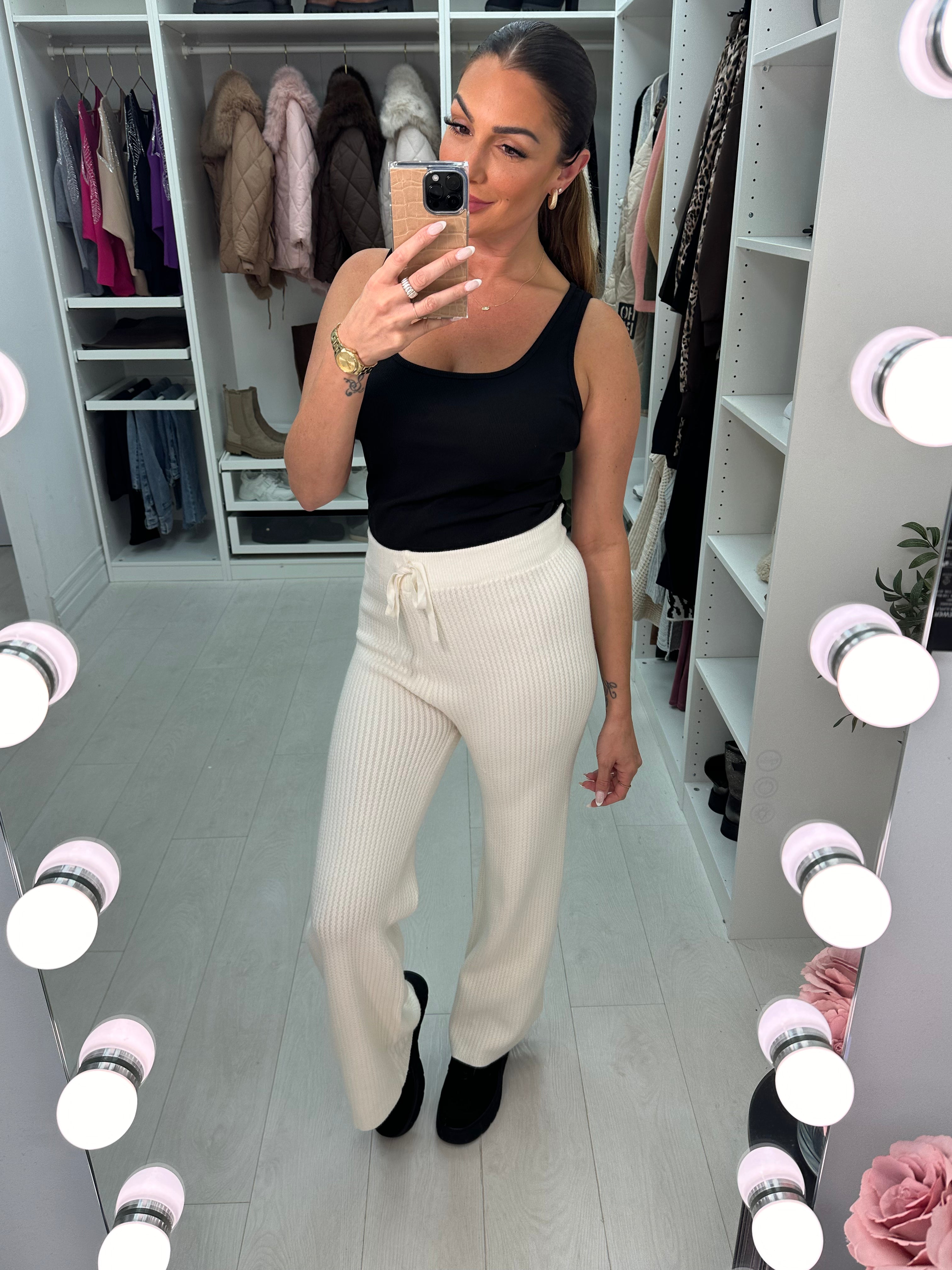 Lynette Plain Zig Zag Knit Wide Leg Trousers