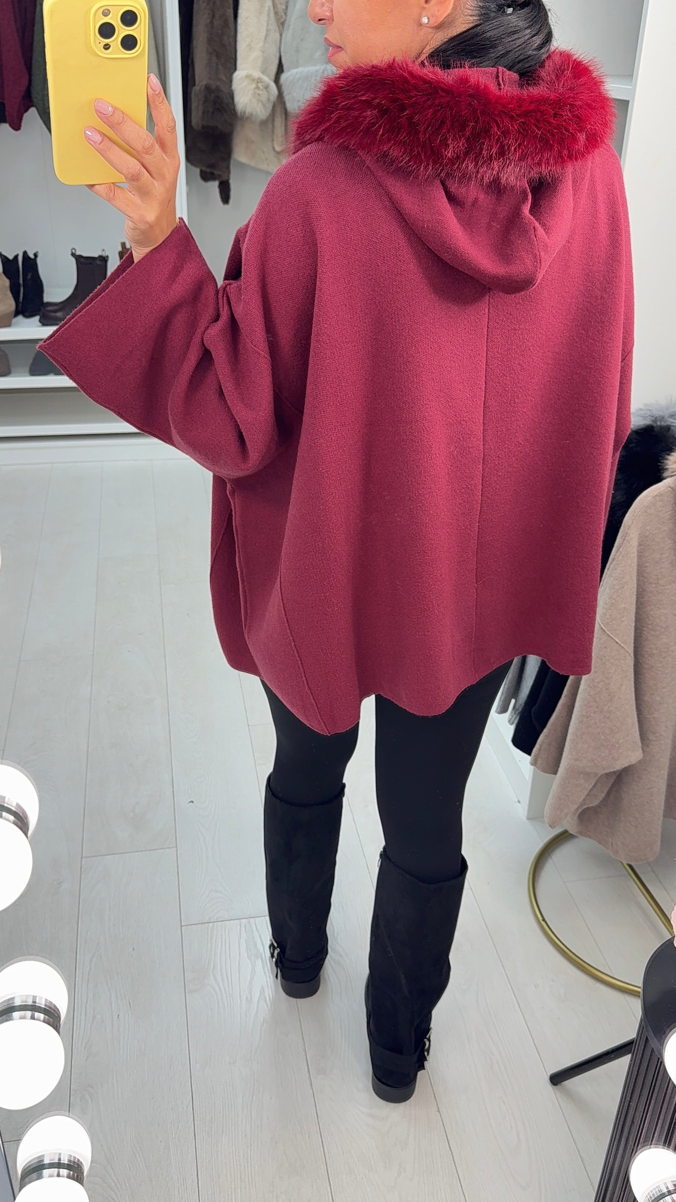 Krystal Faux Fur Trim Hooded Zip Cardigan