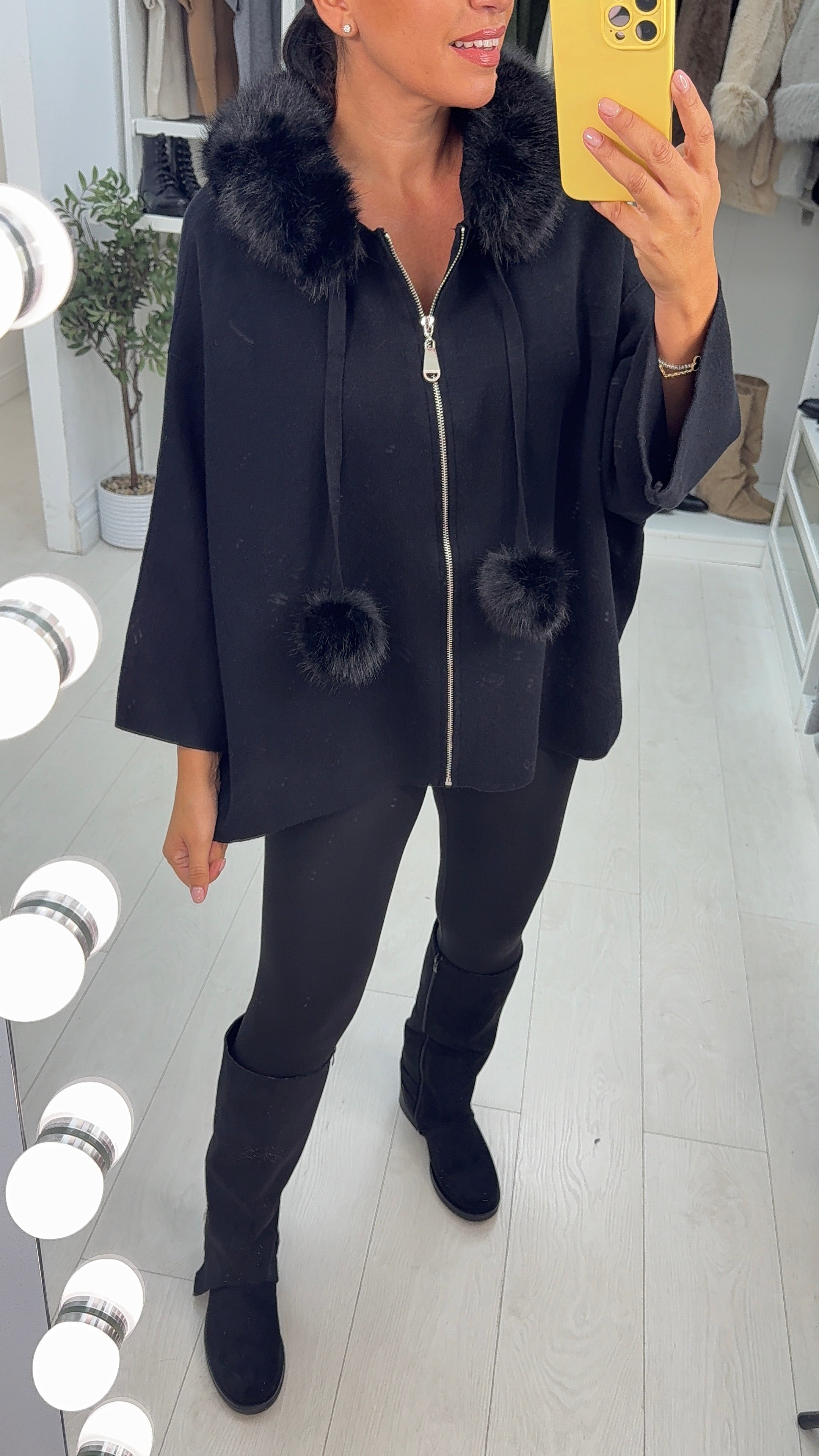 Krystal Faux Fur Trim Hooded Zip Cardigan