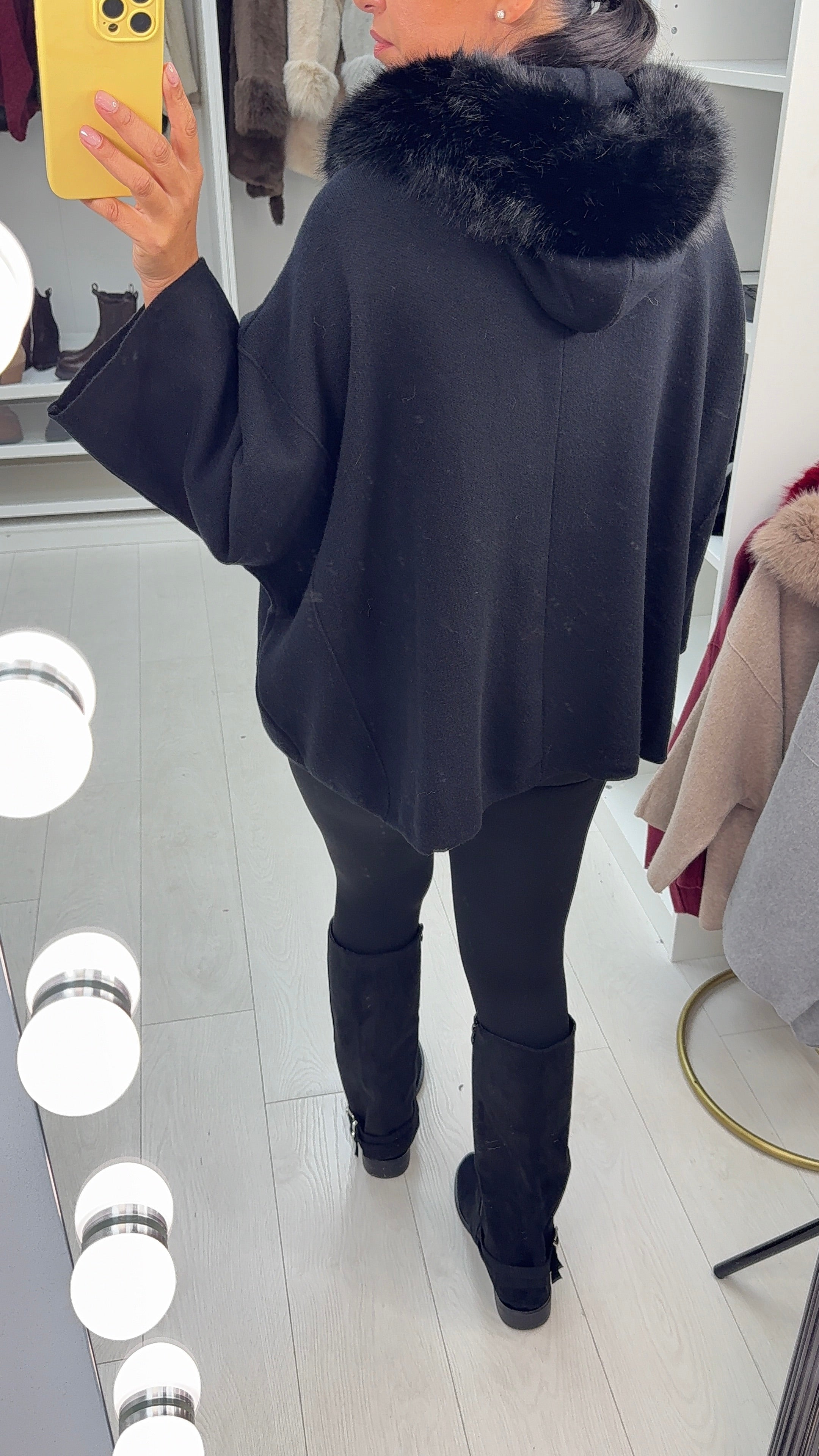 Krystal Faux Fur Trim Hooded Zip Cardigan