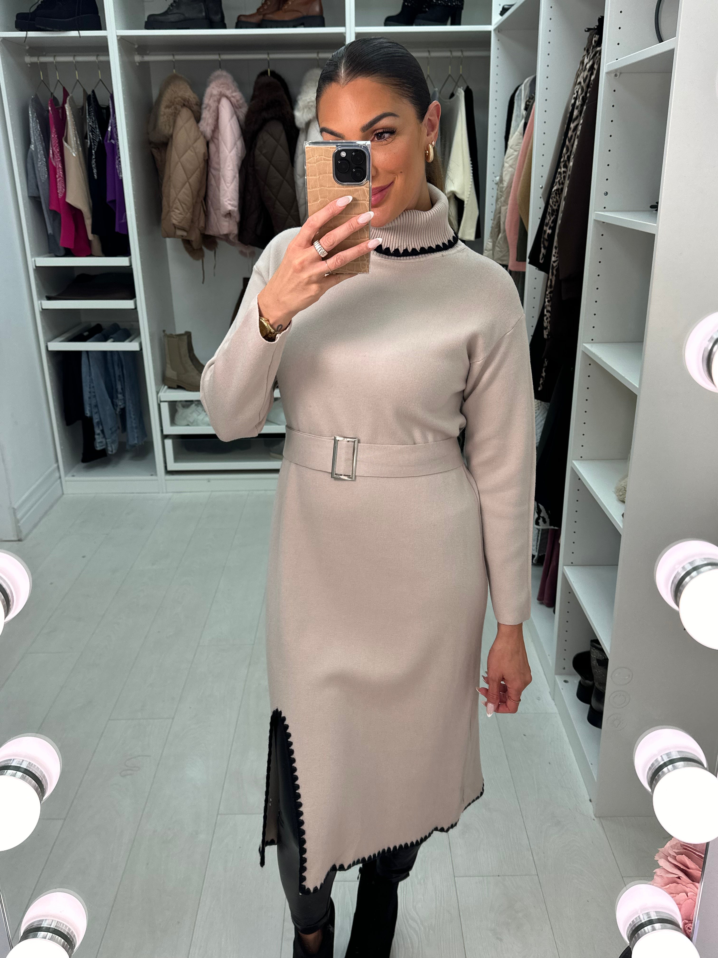 Celeste Stitch Detail Belted Jumper Dress