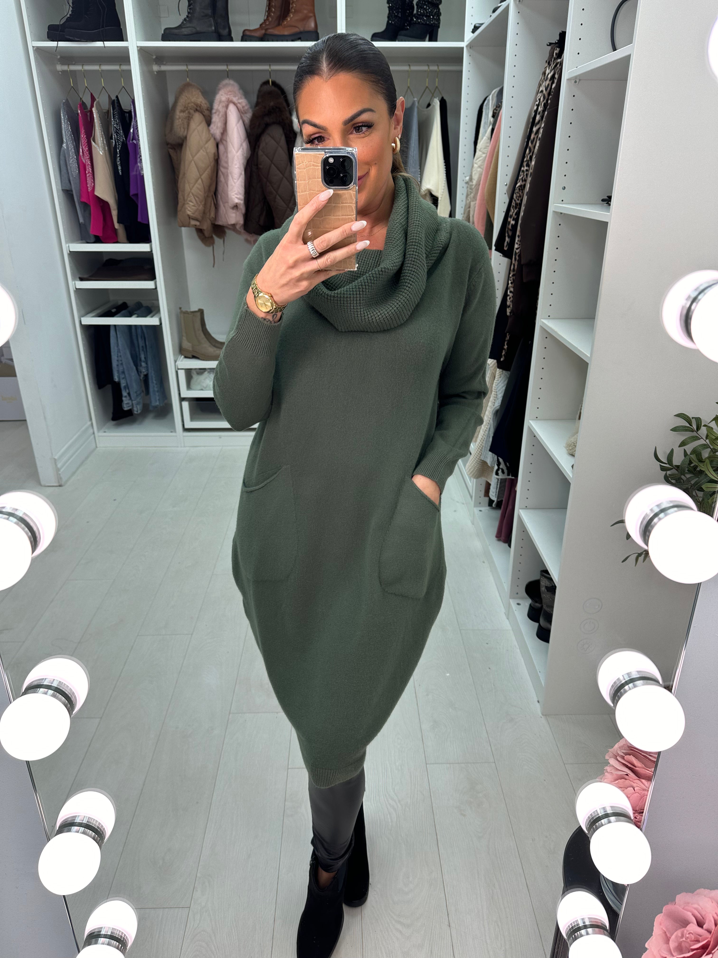 Amy Plain Pocket Front Bardot Jumper Dress