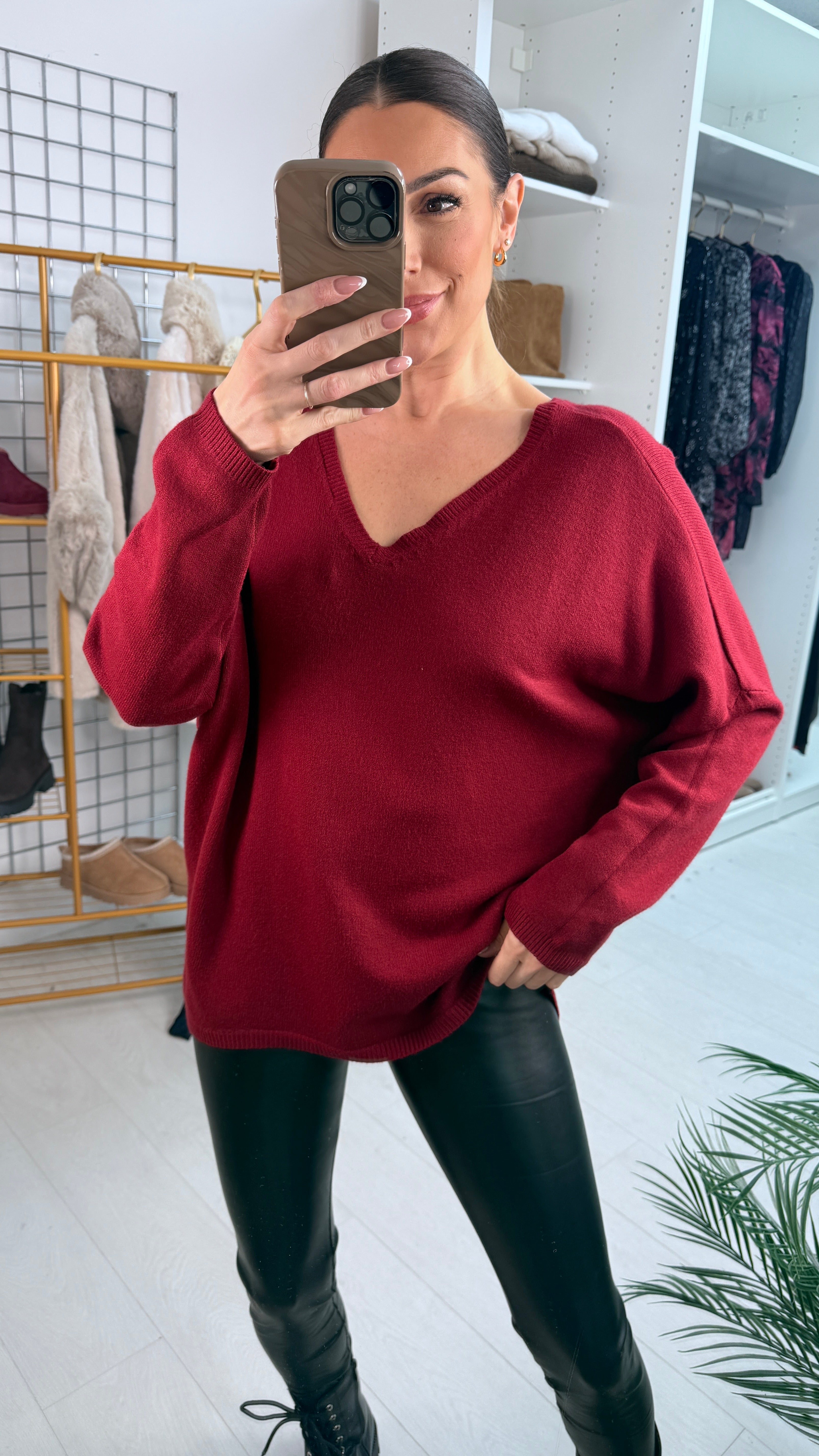 Madeline Plain V Neck Bow Back Jumper