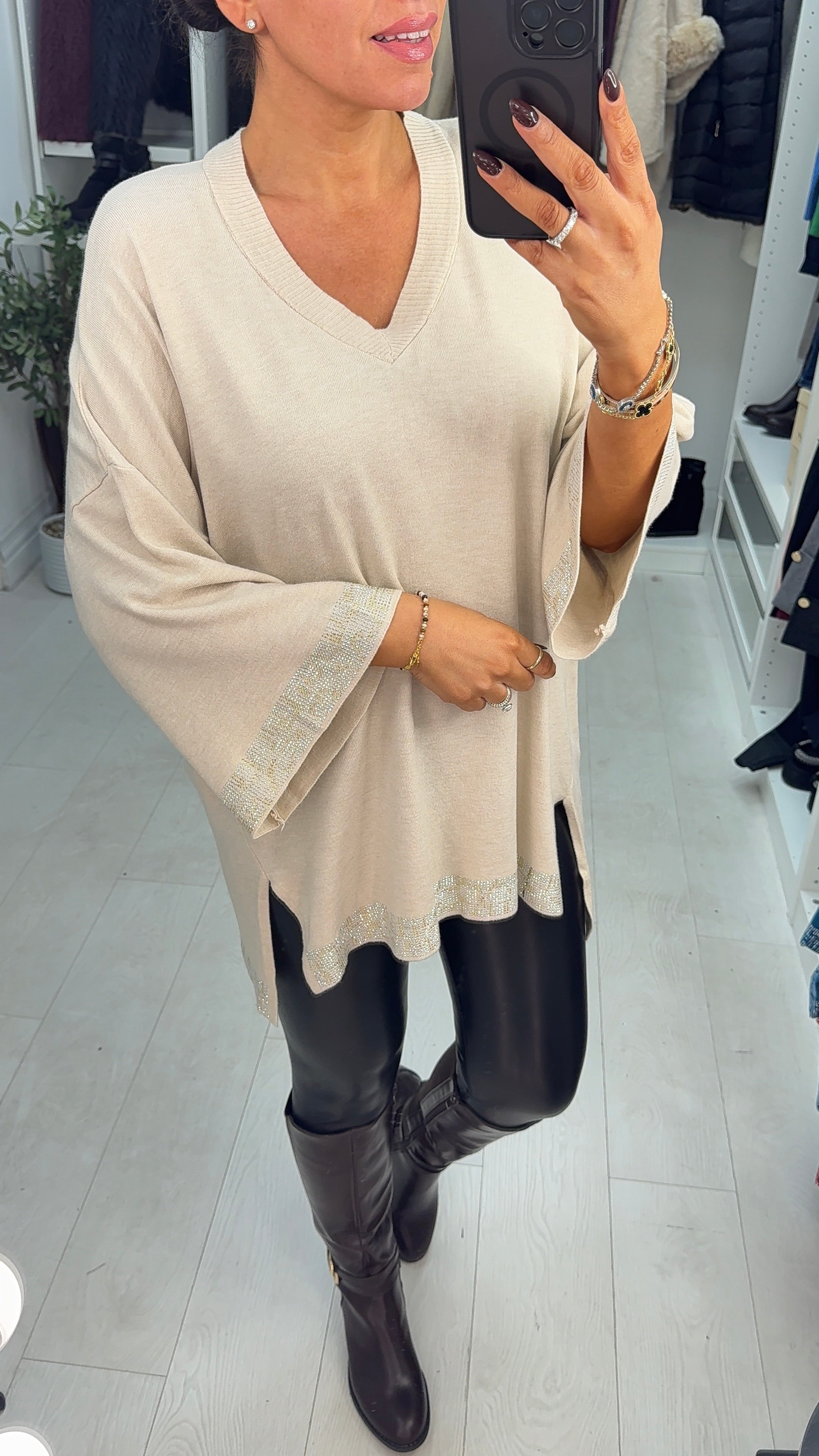 Janet Diamante Trim V-neck Jumper