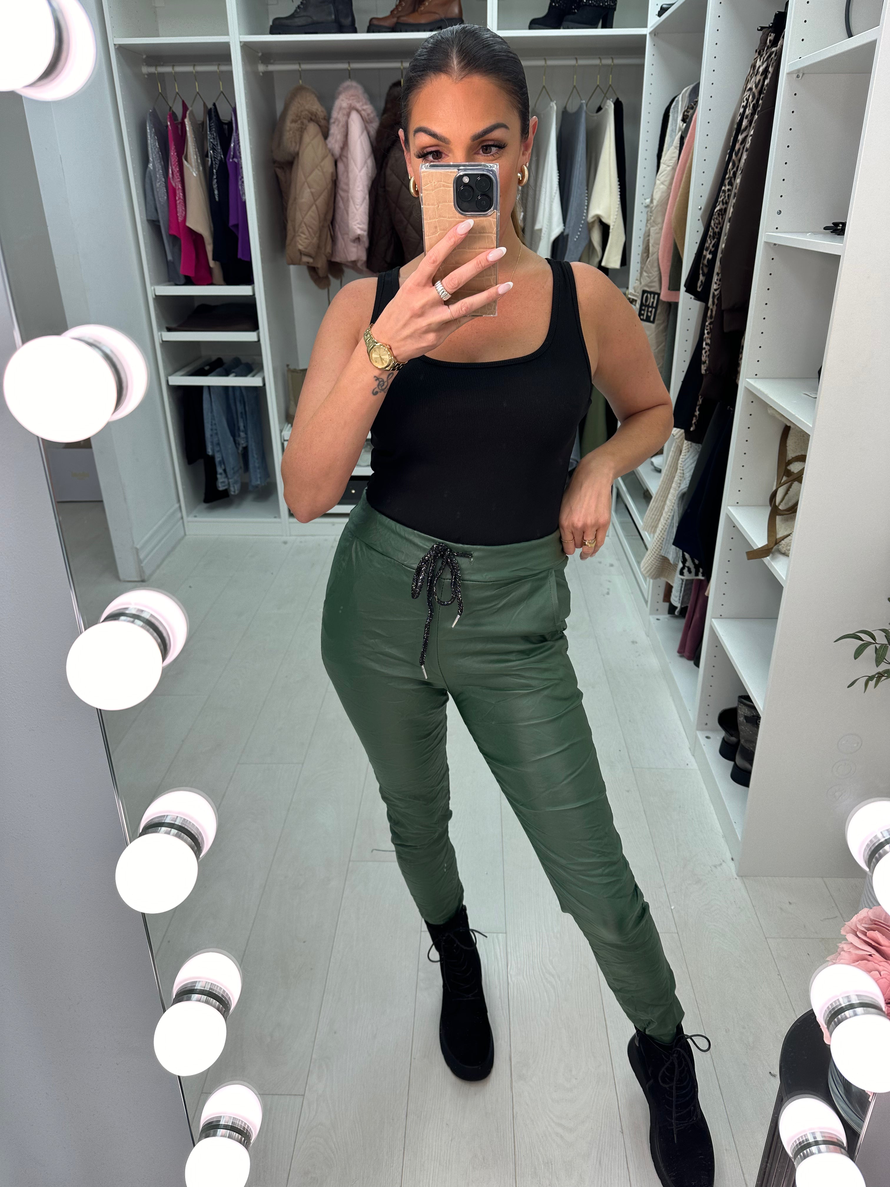 Otila Faux Leather Creased Effect Joggers