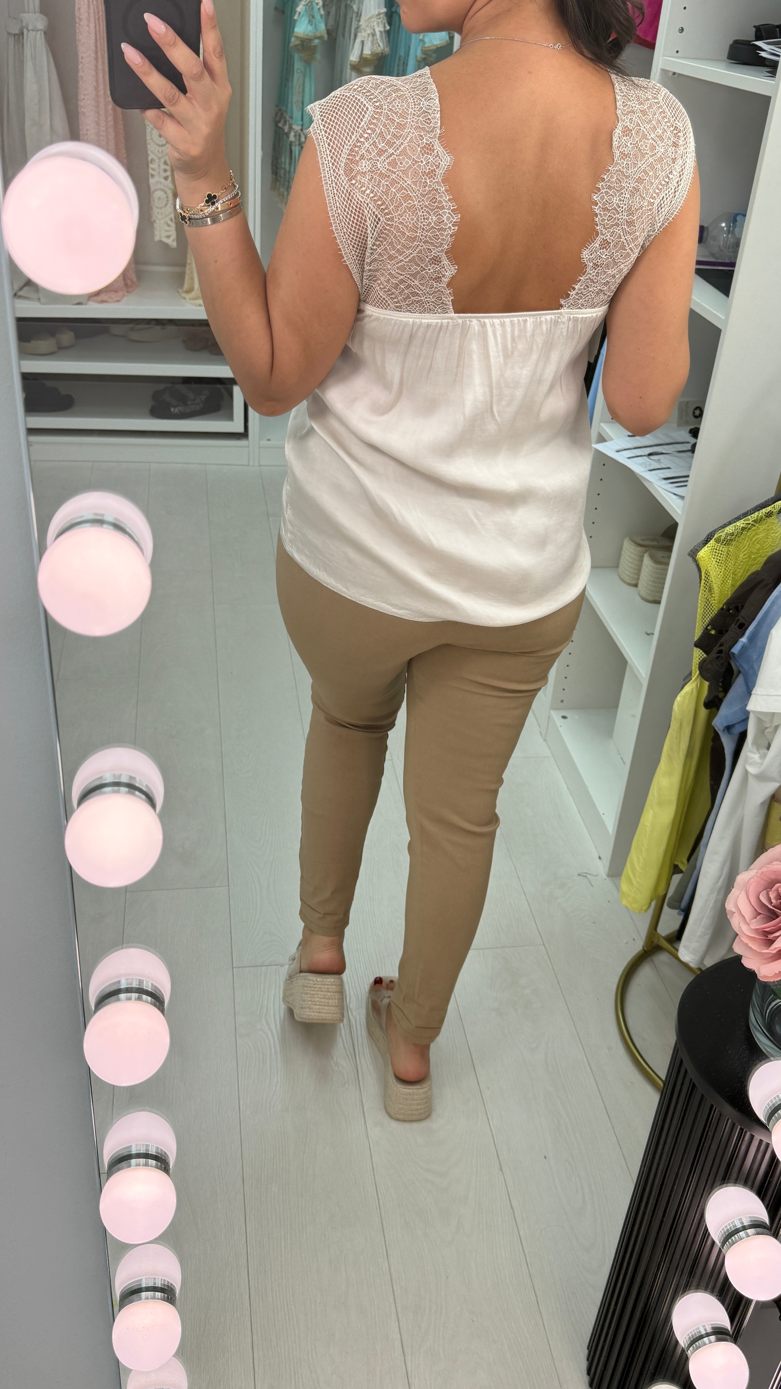 Moyra Plain Lace Detail Satin Cami Top