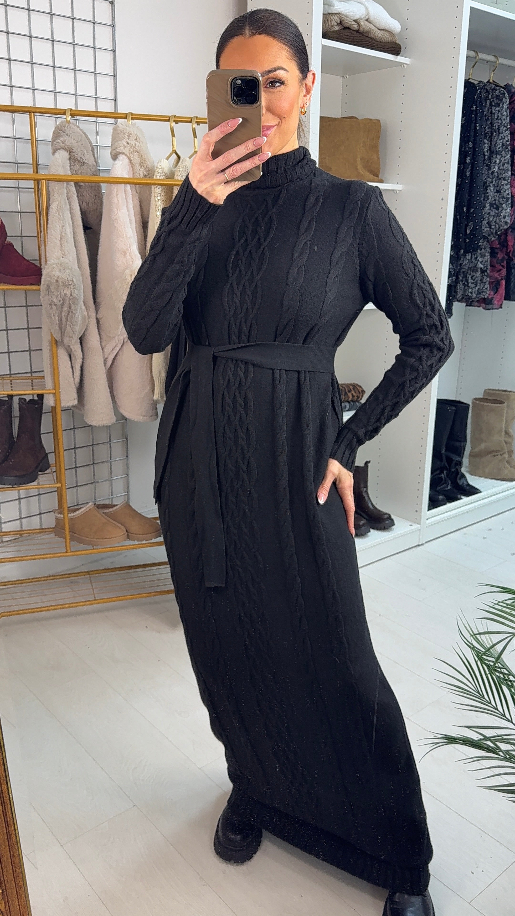 Nerida Cable Detail Belted Maxi Jumper Dress