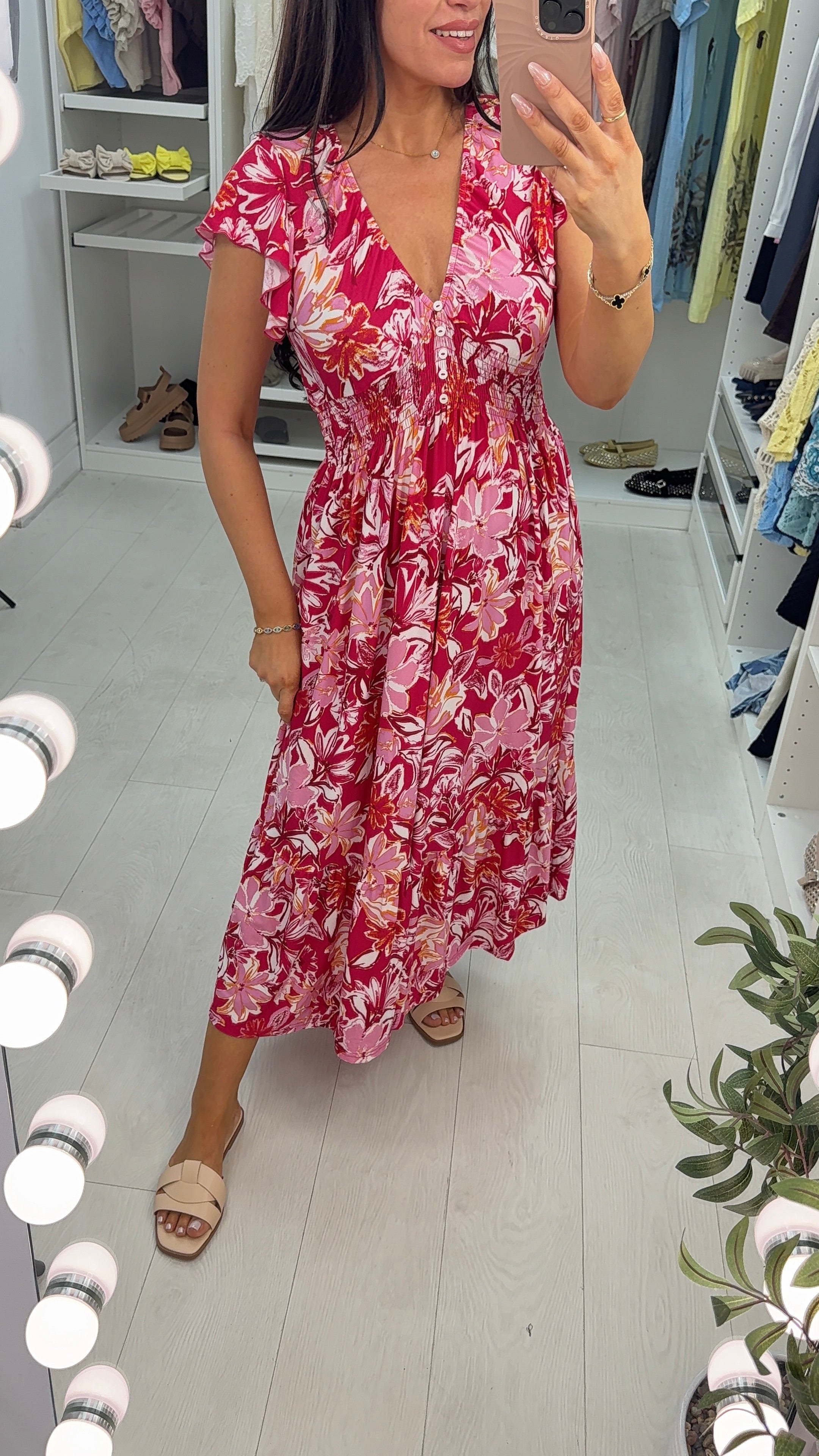 Jeana Floral Print Shirred Waist Magic Maxi Dress