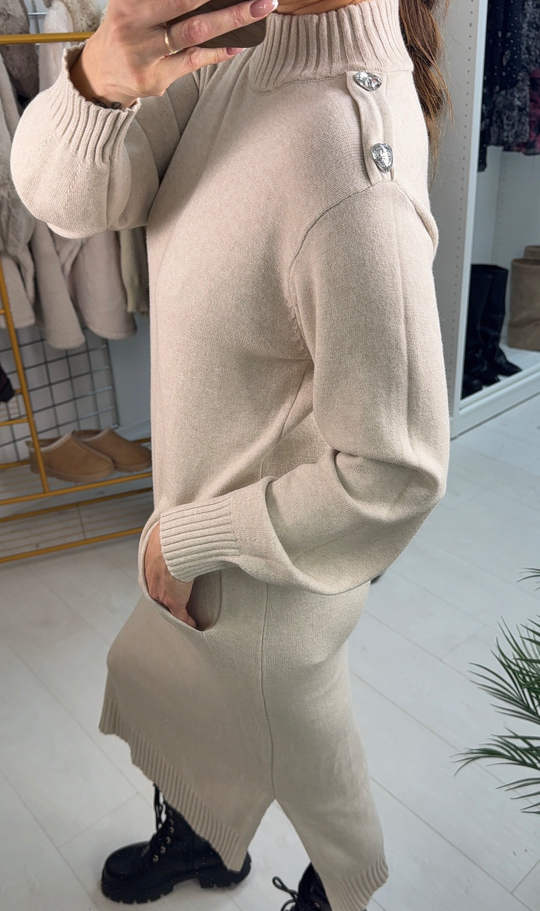 Keliah Plain Heart Embellished Sleeve Jumper Dress