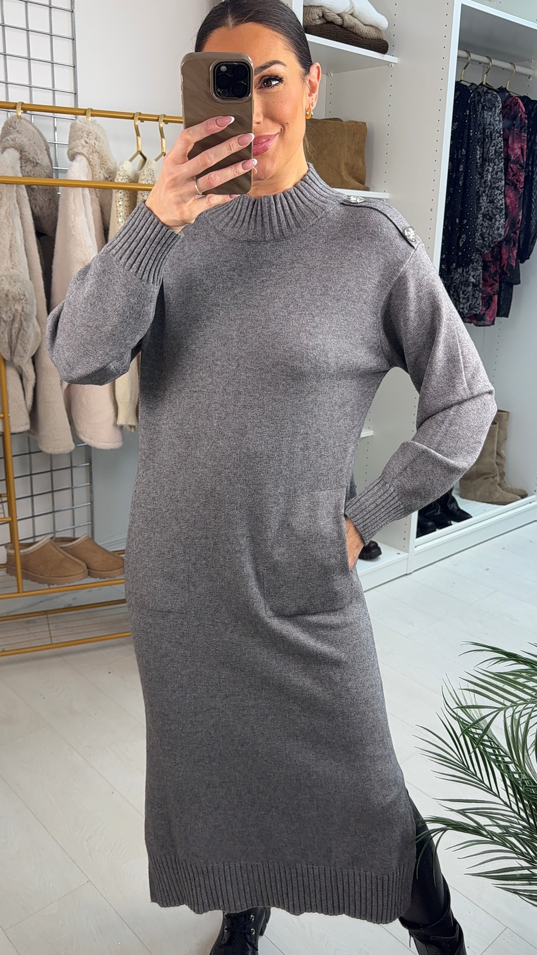 Keliah Plain Heart Embellished Sleeve Jumper Dress