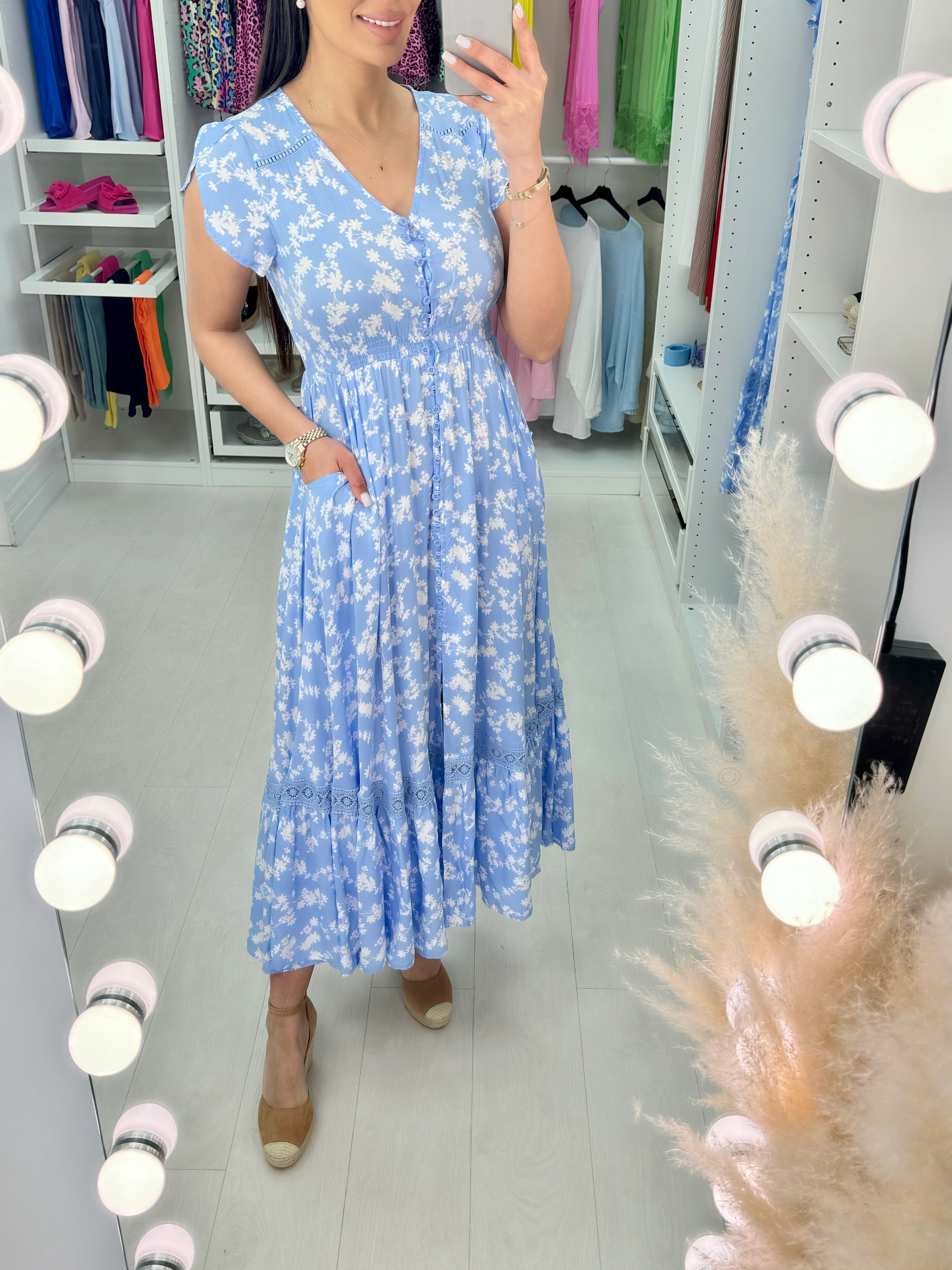 Darya Flower Print Ruffle Hem Maxi Dress