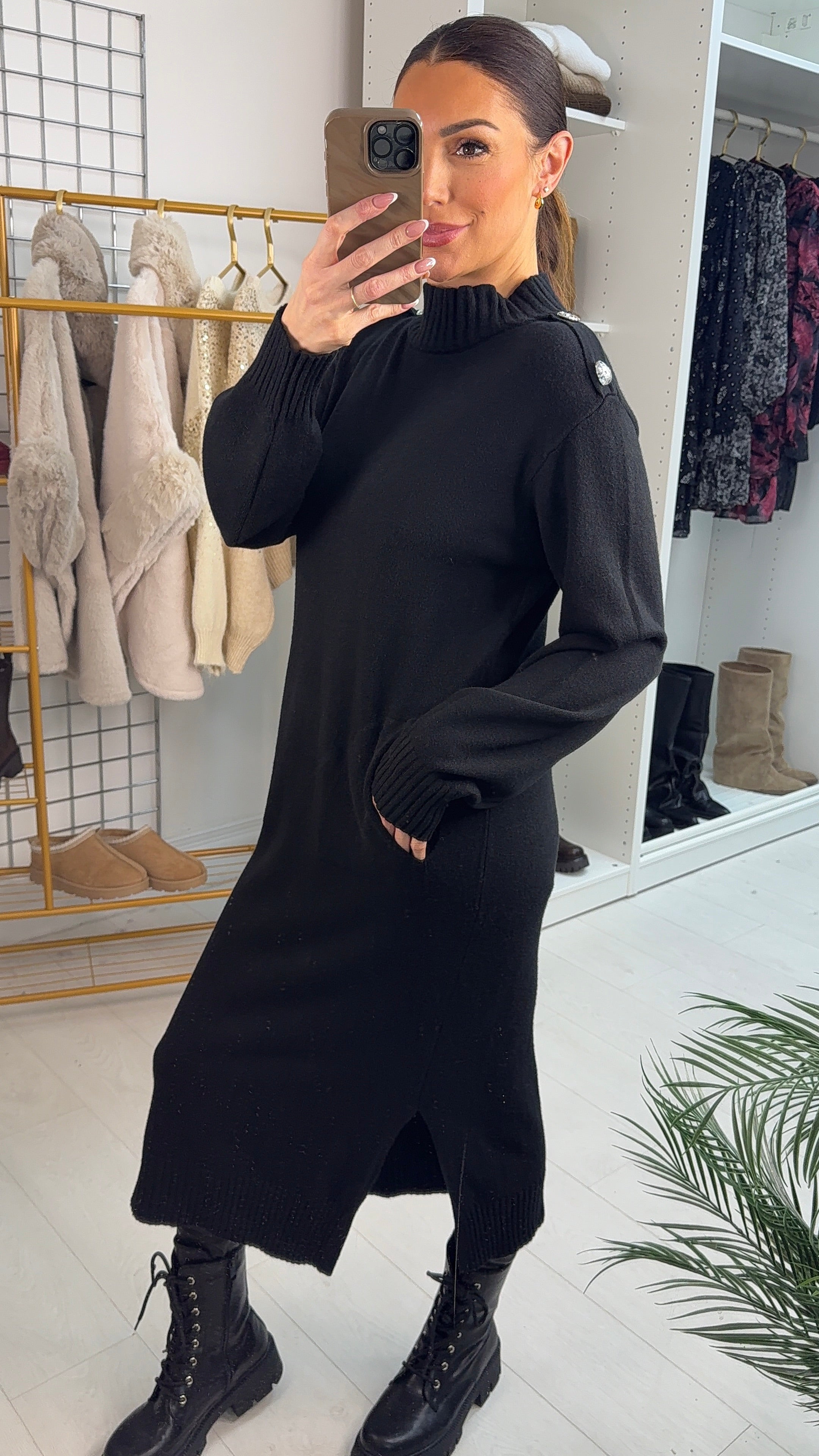 Keliah Plain Heart Embellished Sleeve Jumper Dress