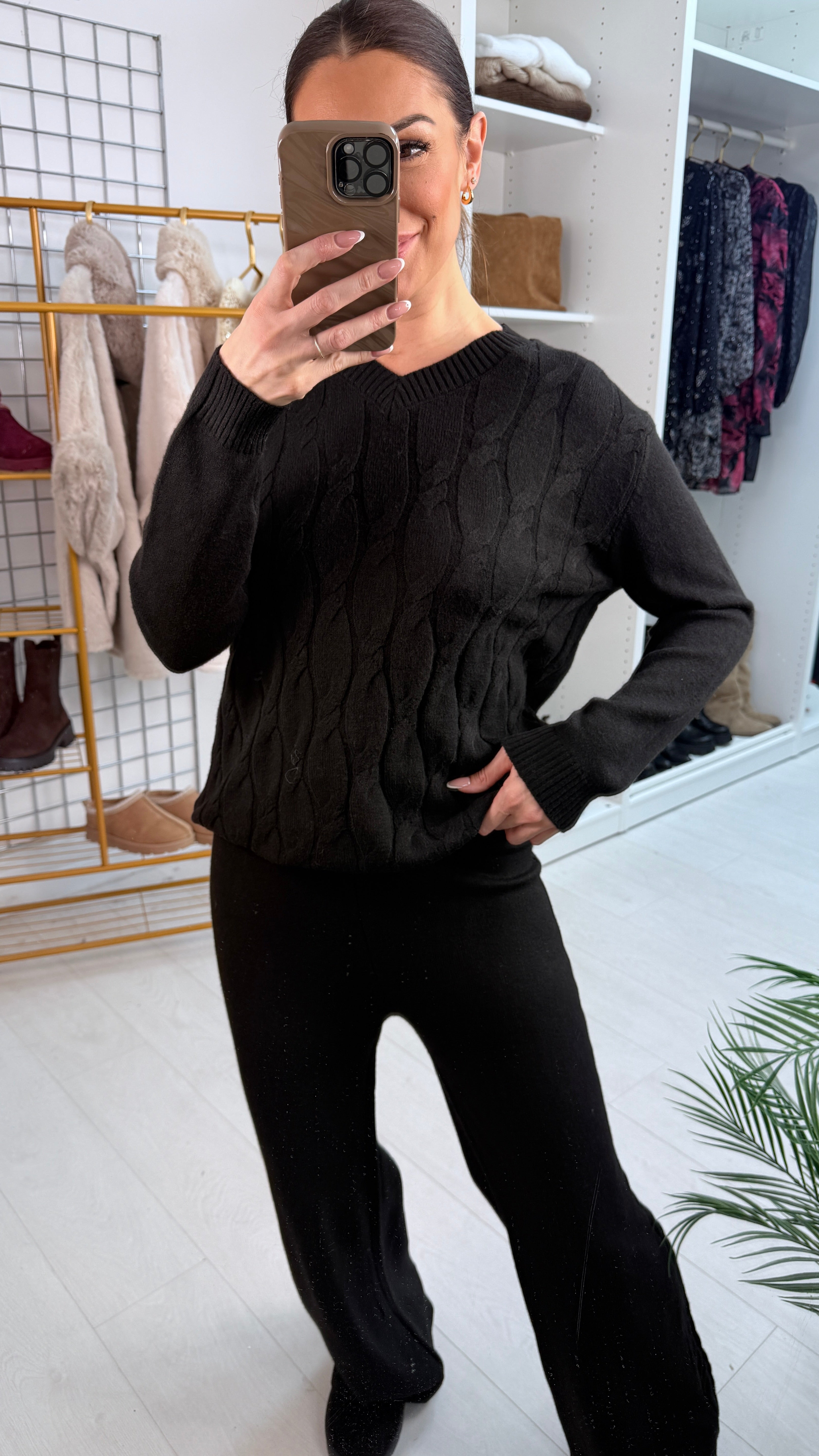 Tianna Plain Cable Knit Loungewear Set