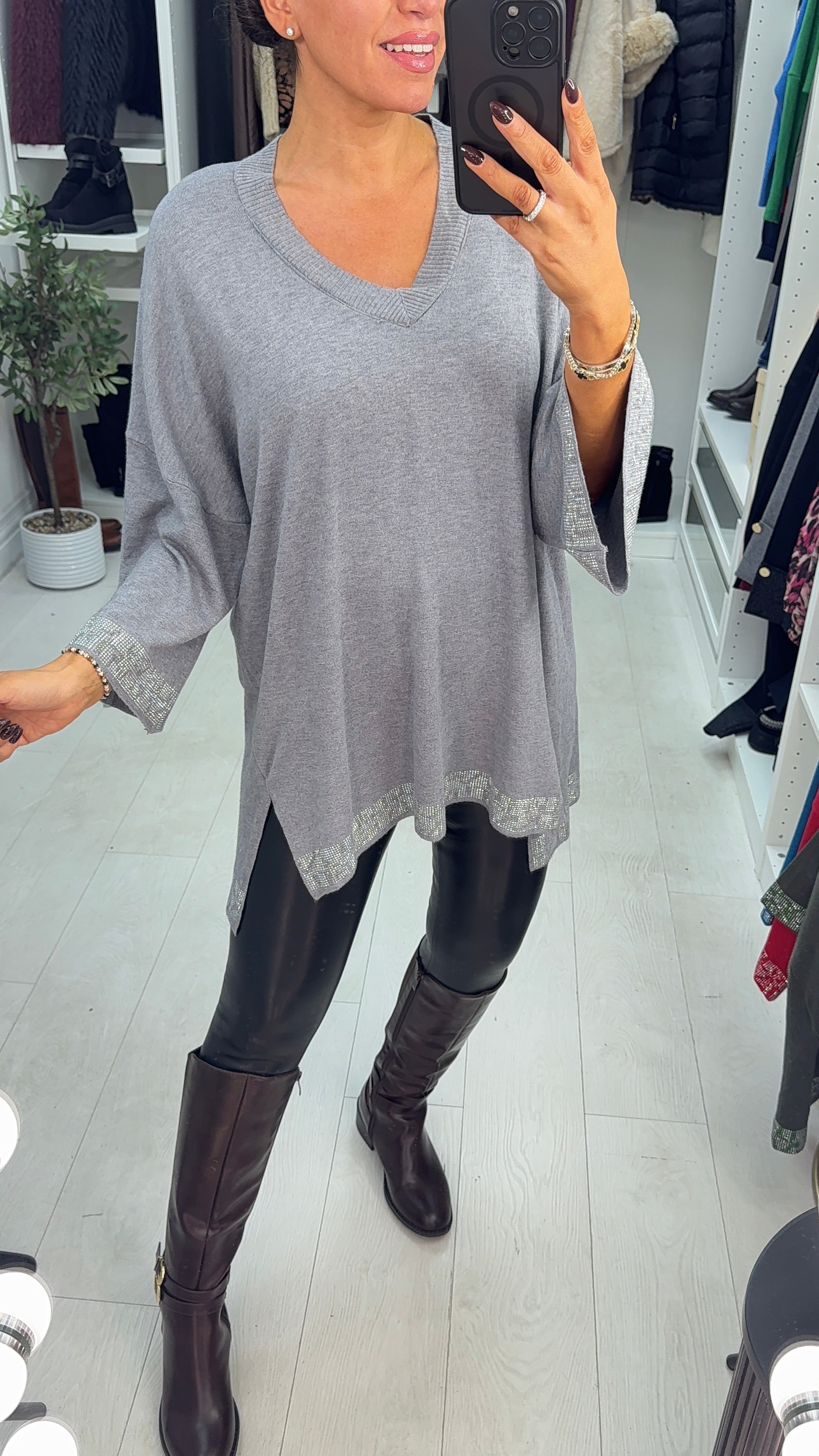 Janet Diamante Trim V-neck Jumper