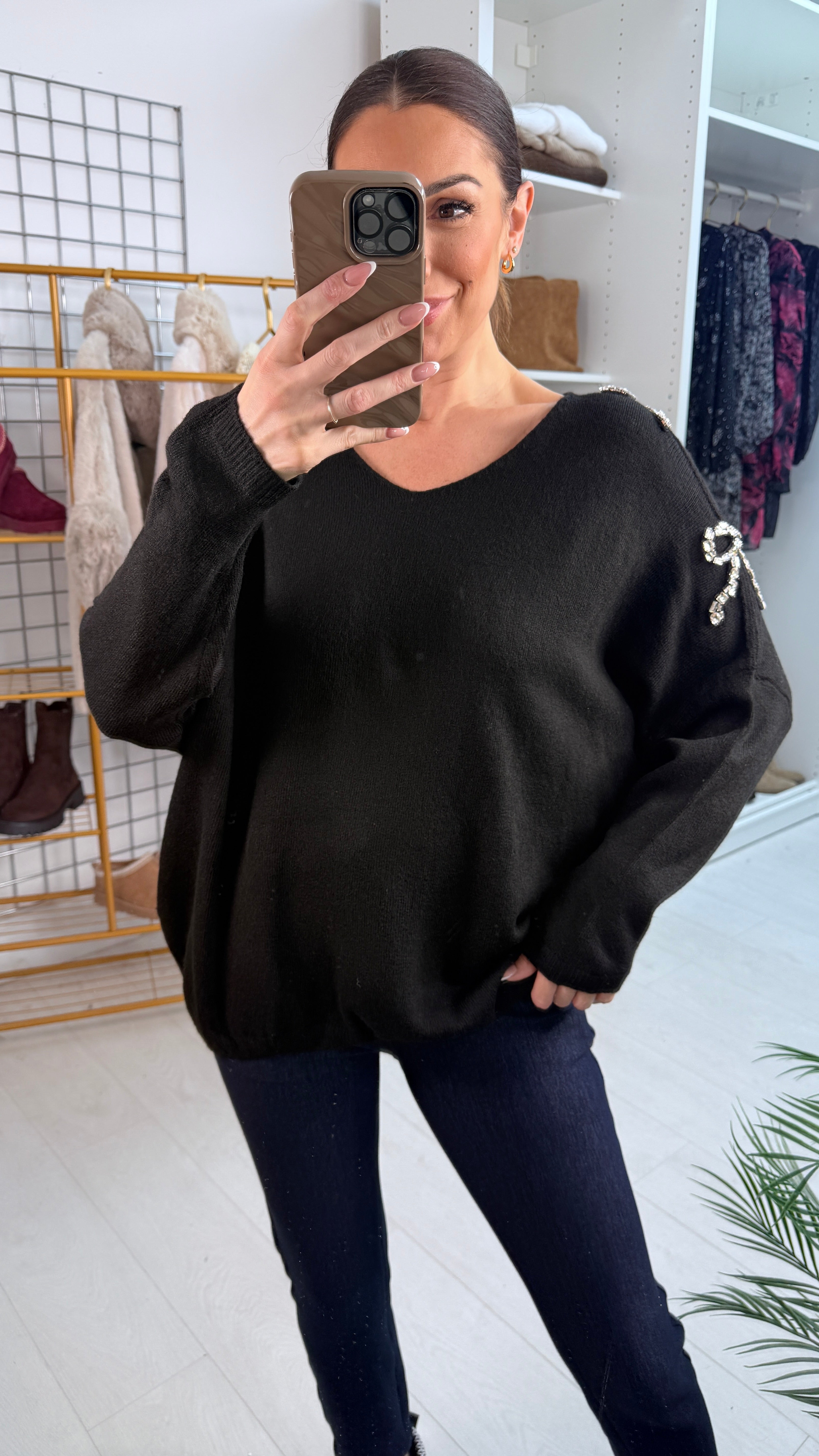 Primrose Gem Bow Detailed Cold Shoulder Jumper