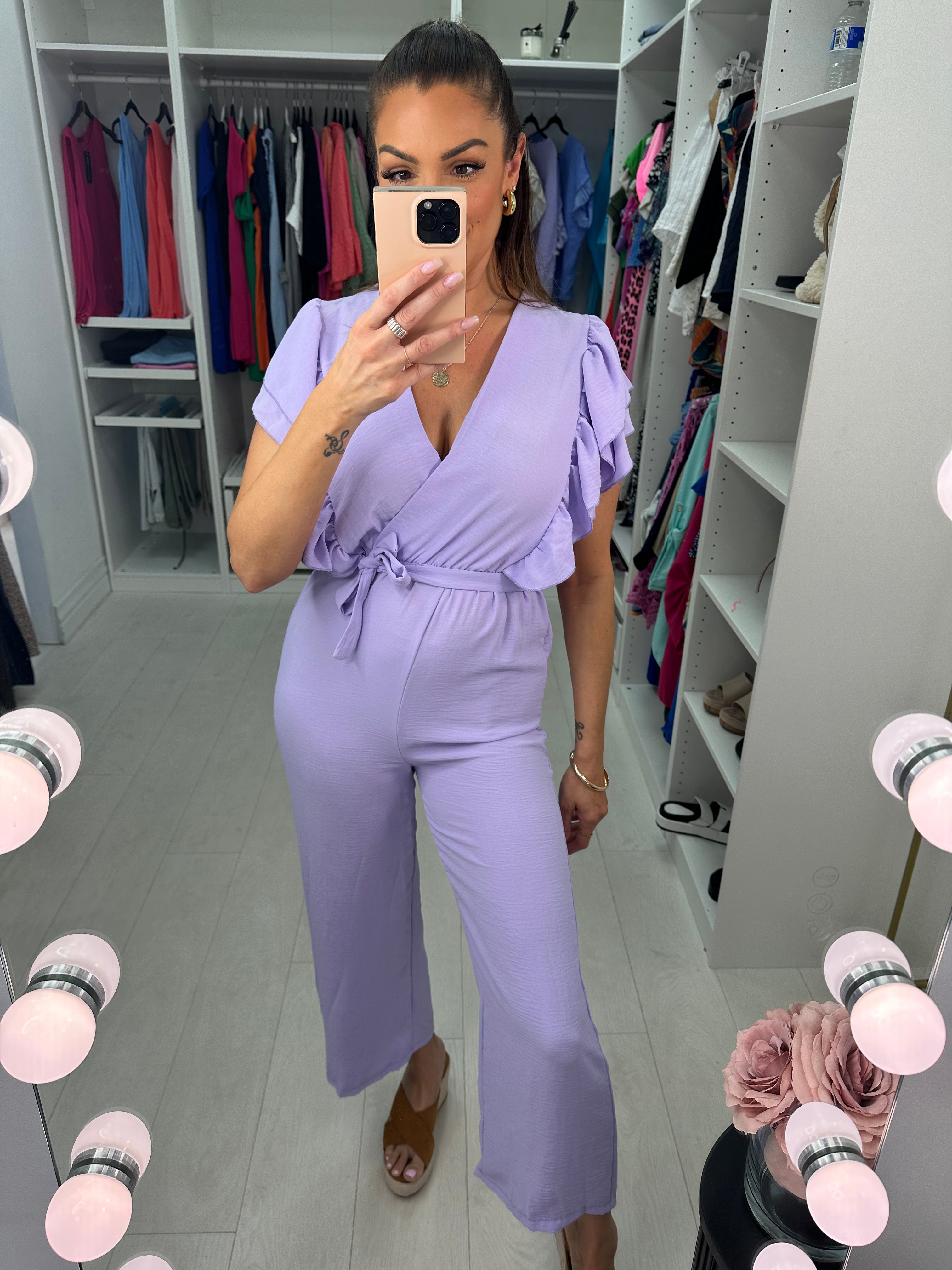 Bestelle Ruffle Tie Waist Wide Leg Jumpsuit