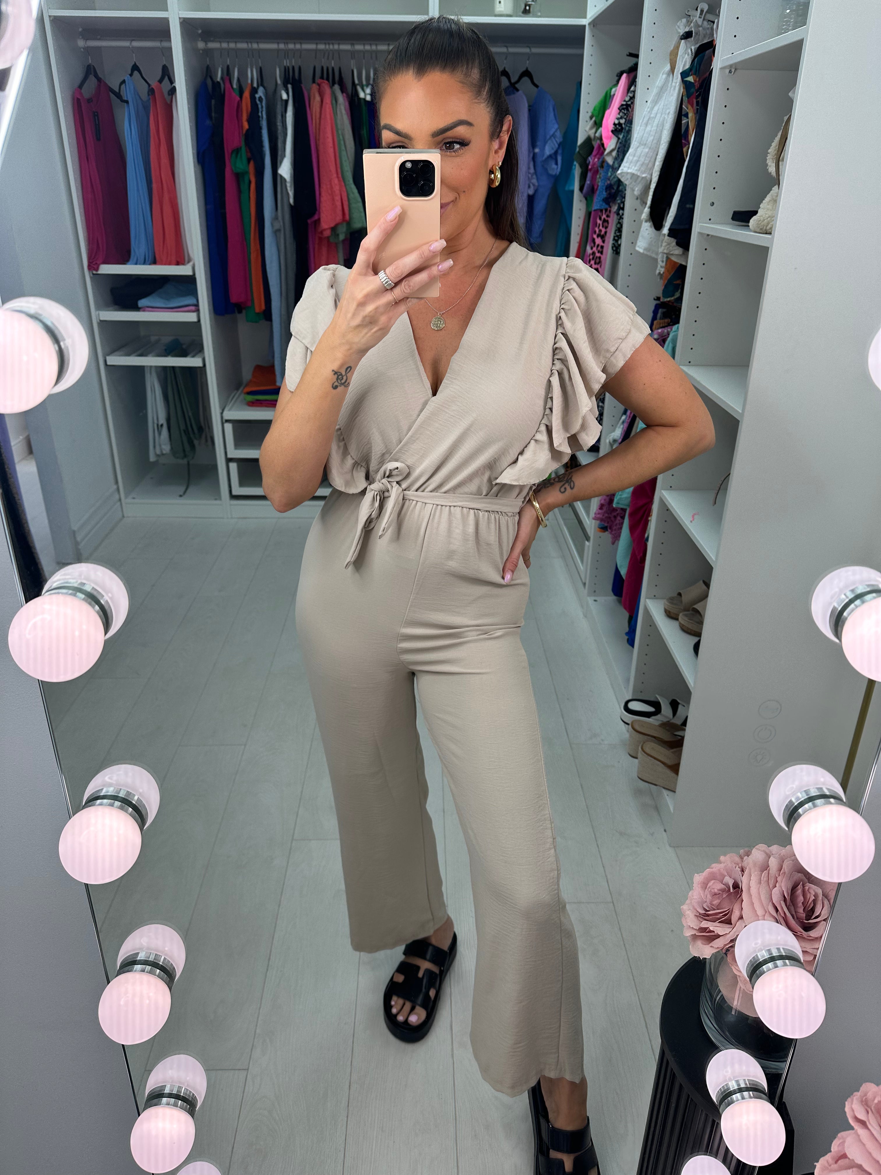 Bestelle Ruffle Tie Waist Wide Leg Jumpsuit